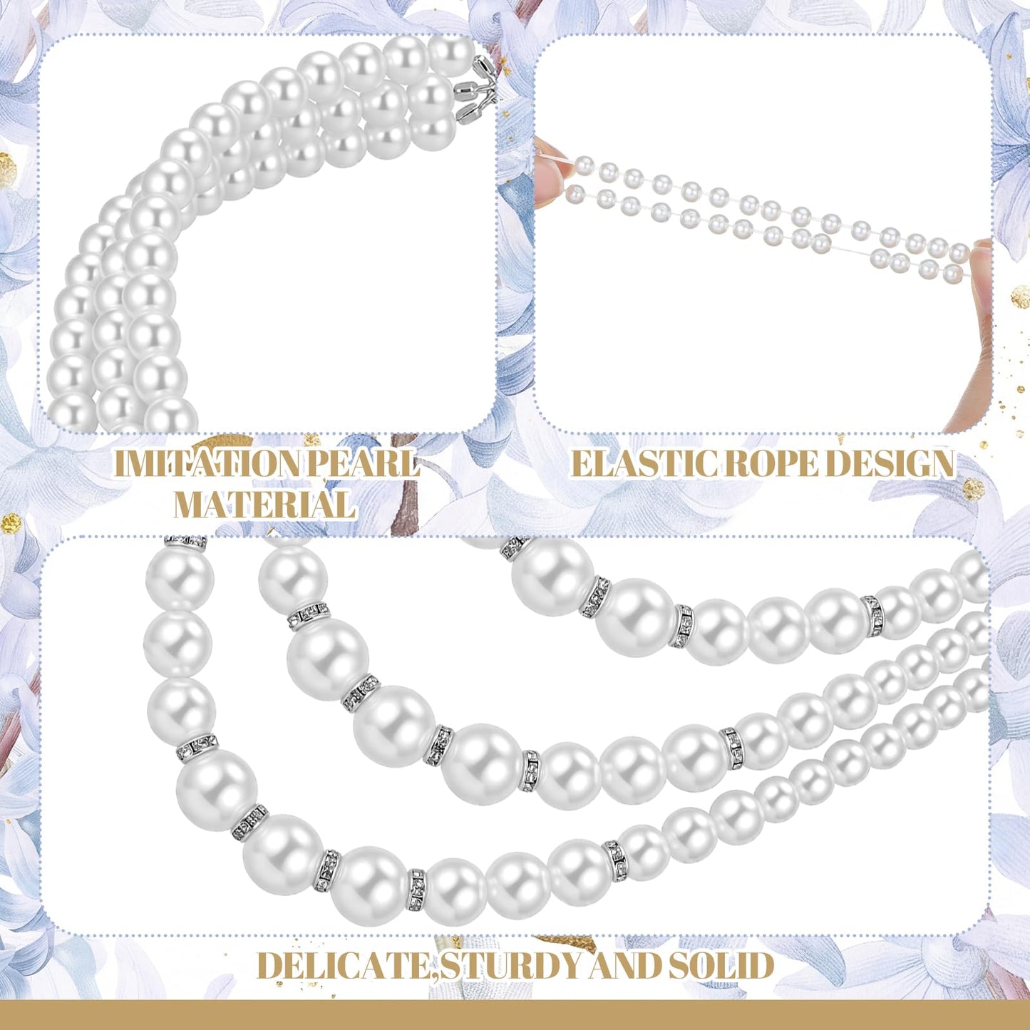 Glenmal Pearl Rhinestone Jewelry Set for Women Pearl Necklace Bracelet Earrings for Wedding Birthday Bridal Shower Tea Party(5 Pcs,Classy Style)