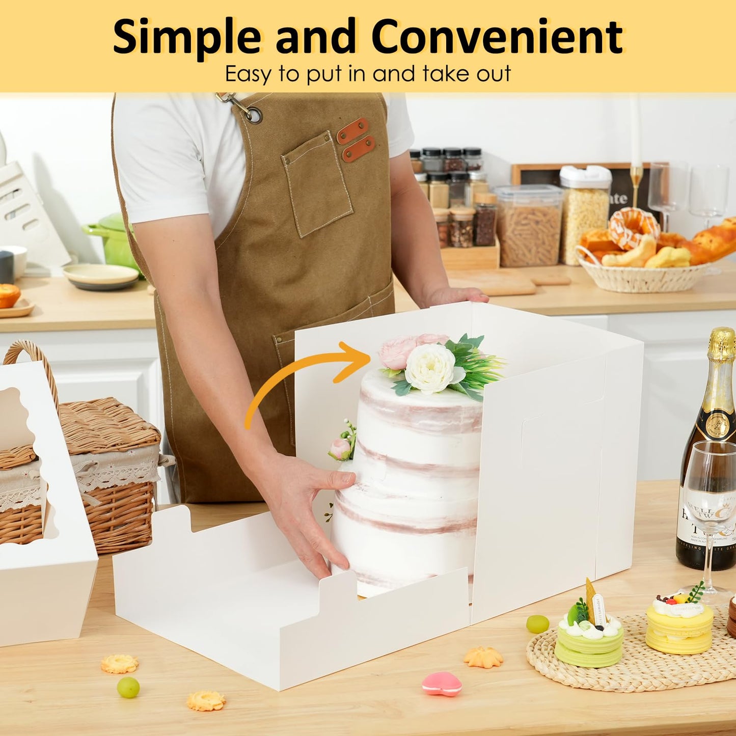 Moretoes 16 Pack Cake Boxes, 12x12x12 Inch Tall Cake Containers with Window for Tier Cakes, Disposable Sturdy Bakery Carrier with Lids, for Valentine's Day, Mother's Day, Wedding, Birthday