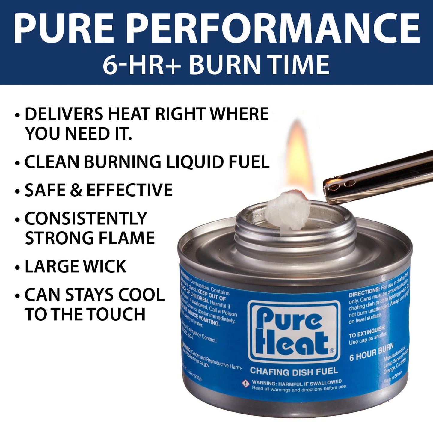 Pure Heat 6-Hour Chafing Fuel Cans (12 Pack) - Resealable Burner Fuel - Food Warmer Cans for Chafing Dishes - Canned Heat Perfect for Catering, Buffet, or Camping