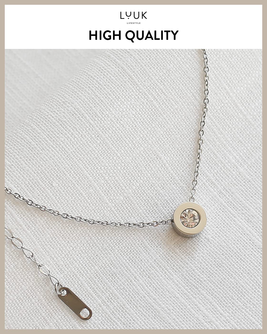 LUUK LIFESTYLE Feminine necklace with crystal rhinestone pendant, stainless steel and HAPPINESS gift card, chic jewelry, girlfriend, friendship present, Valentine’s Day, birthday, silver