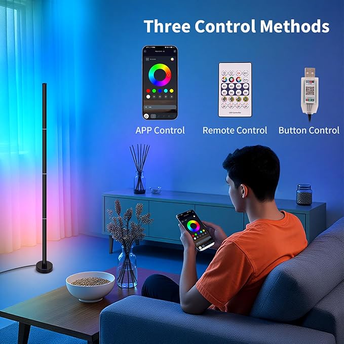Corner Floor Lamp,RGB LED Corner Lamp with App and Remote Control,Smart Modern Floor Lamp with 16 Million Colors & 68+ Scene,Music Sync,Timer Setting,Standing Lamp for Living Room,Gaming Room