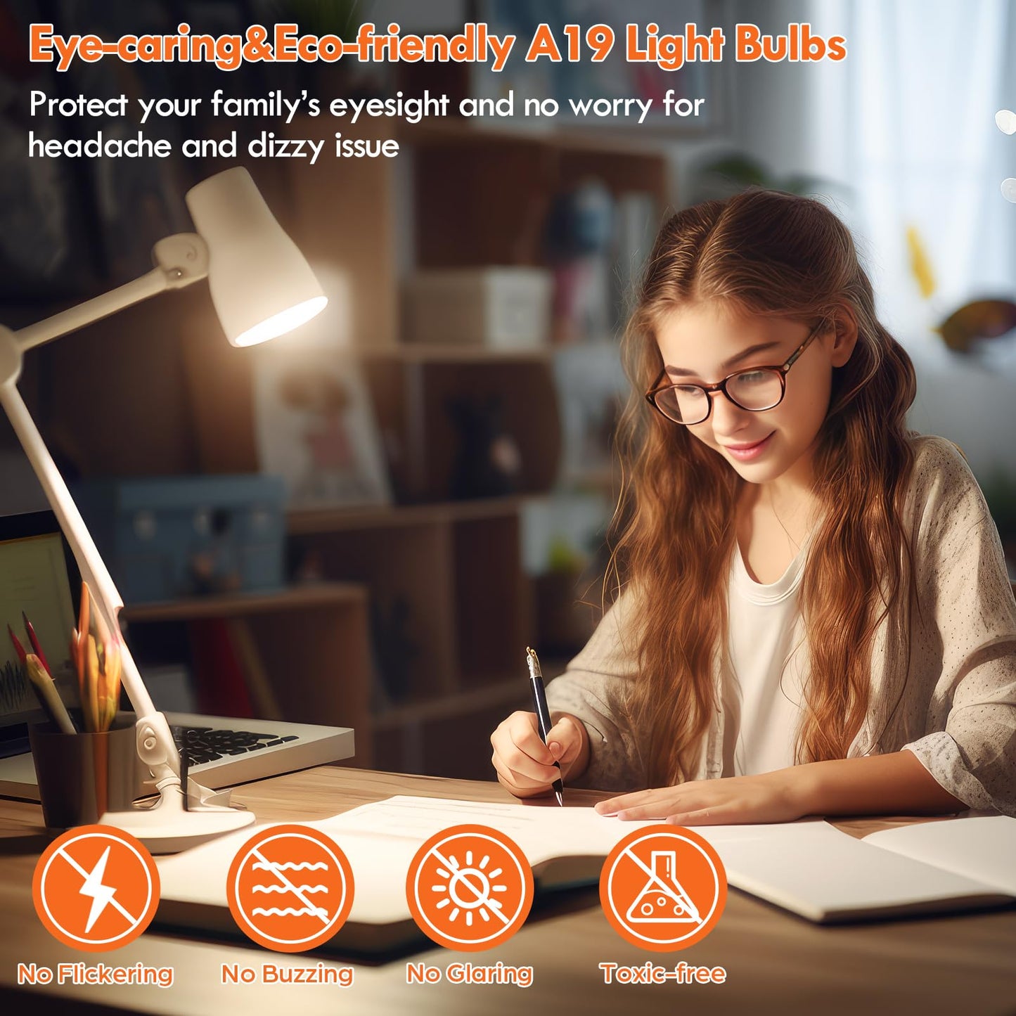 Kondras 12-Pack A19 LED Light Bulb 100 Watt Equivalent, 14W 1600LM Non-Dimmable Bright Light Bulbs, 2700K Warm White Standard E26 Base LED Bulbs for Kitchen Bathroom Home Lighting Lamp, 90+ High CRI