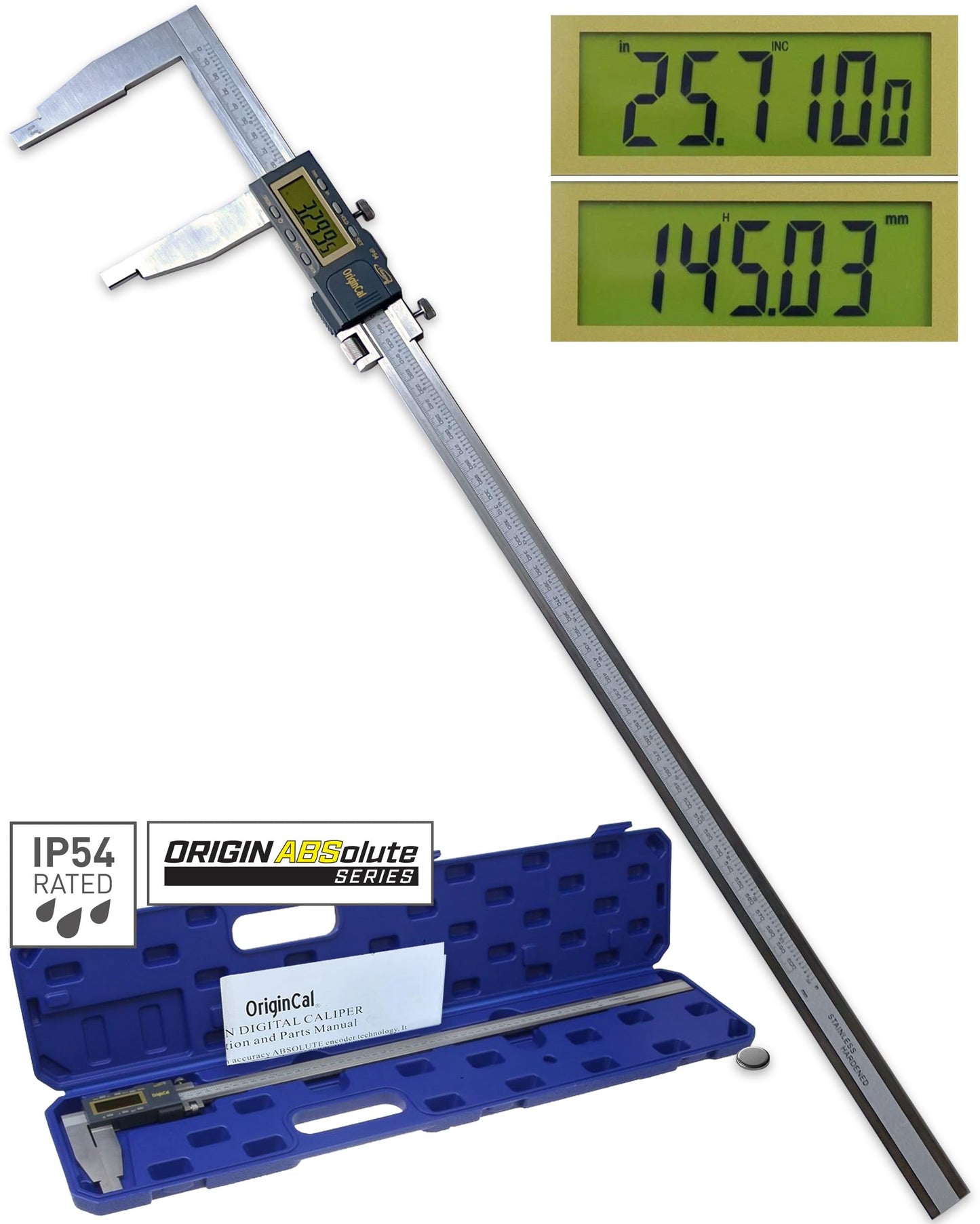 iGAGING Absolute Origin Heavy Duty 24" Digital Caliper, IP54 Electronic, SPC/USB Output Port, Inch & Metric Modes, Case, Manual, Battery