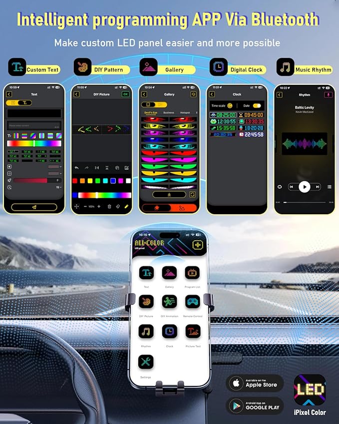 LED Devil Eye Lights for Windshield 35.3"x7.5"[2PCs], Dual Screen Sync with APP & Remote Control, Windshield Eyes Animated, USB-Powered, Programmable Evil Eyes for Big Car Truck RV Window