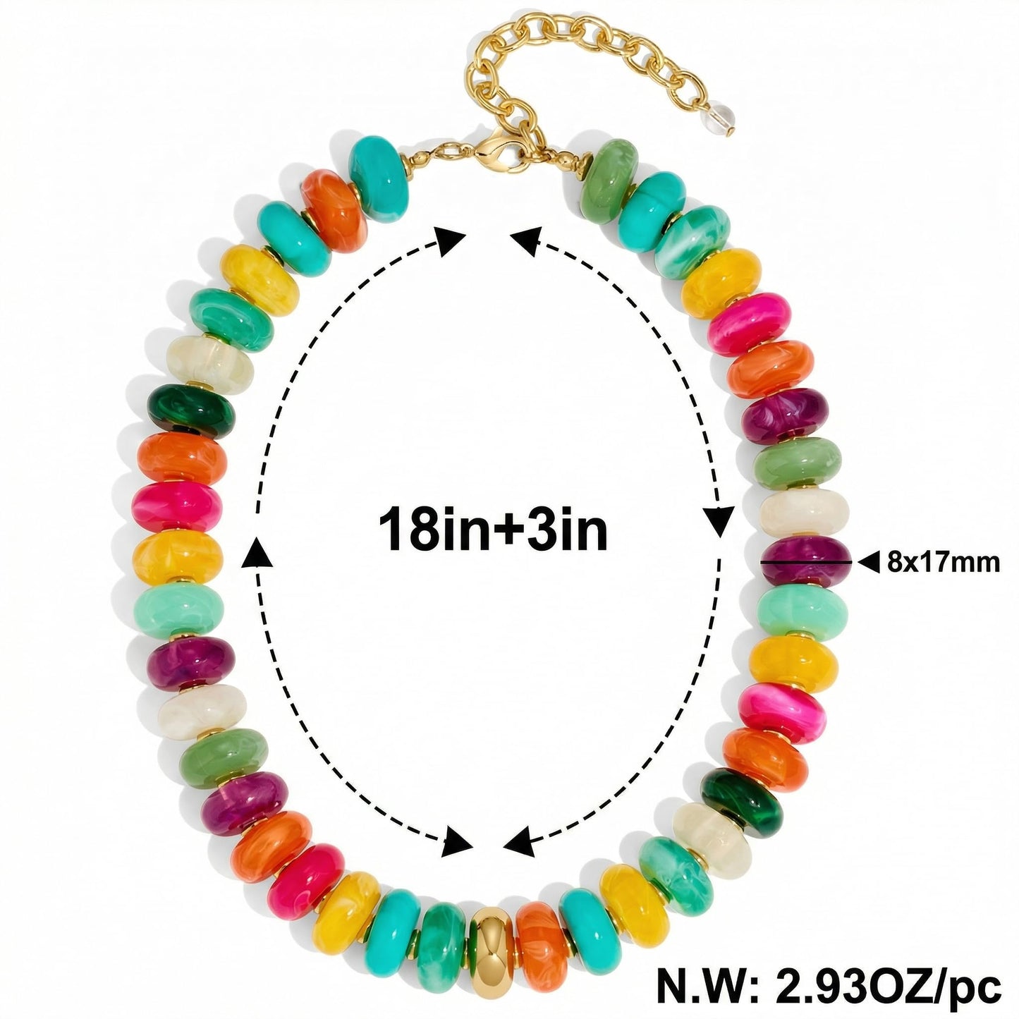 FAUTHENTICUTE Colorful Beaded Necklace for Women Large Flat Round Bead Statement Necklace with Gold Accent Trendy Boho Choker Necklaces Summer Y2K Jewelry Mothers Day Gifts
