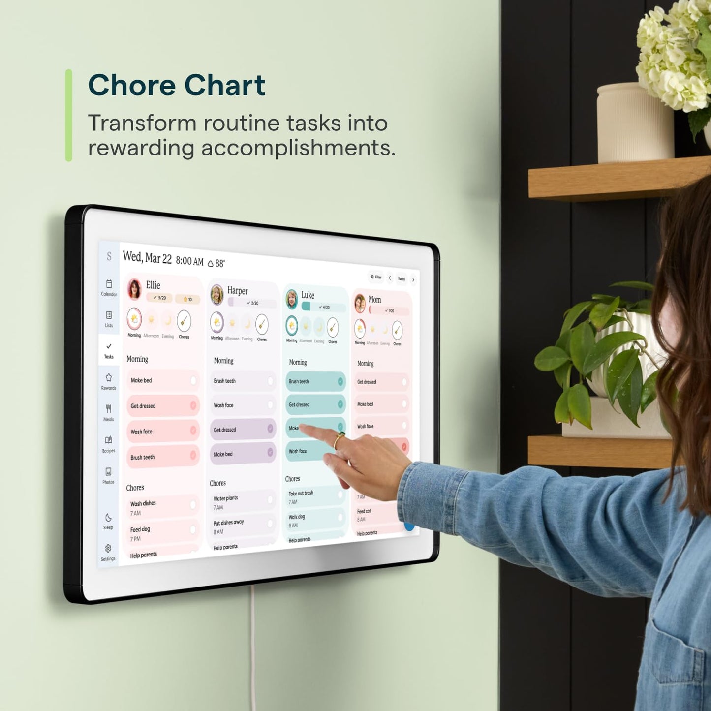 Skylight Calendar Max: 27-Inch Smart Digital Calendar & Chore Chart, Family Organizer with Interactive Touchscreen Display – Wall Mountable in Portrait or Landscape, Charcoal Shadowbox Frame