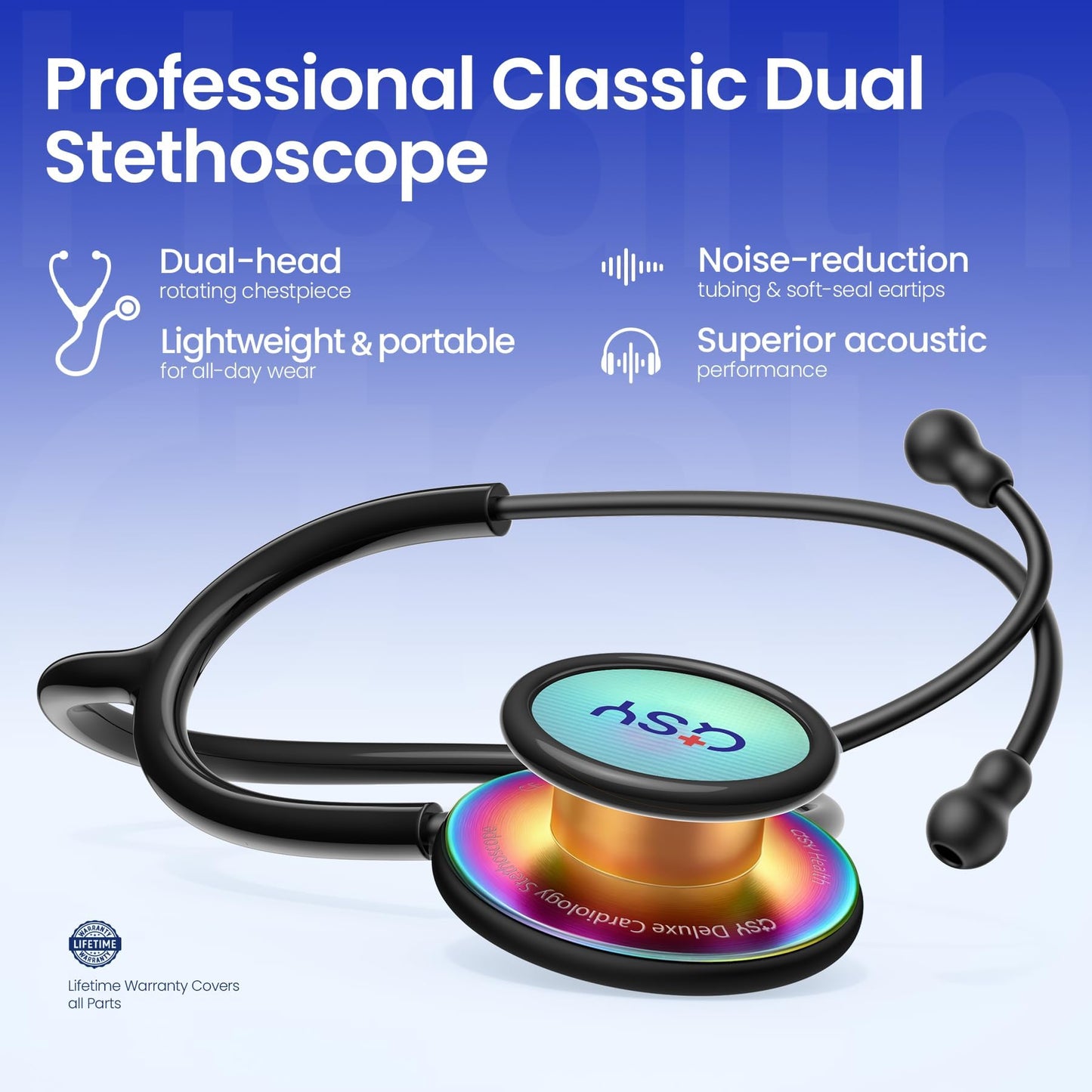 Stainless Steel Stethoscope, Dual-Frequency Chest Piece, Bell & Diaphragm & Pediatric Diaphragm, Noise-Reducing Silicone Ear Tips, Ideal for Doctors, Nurses, Students Use