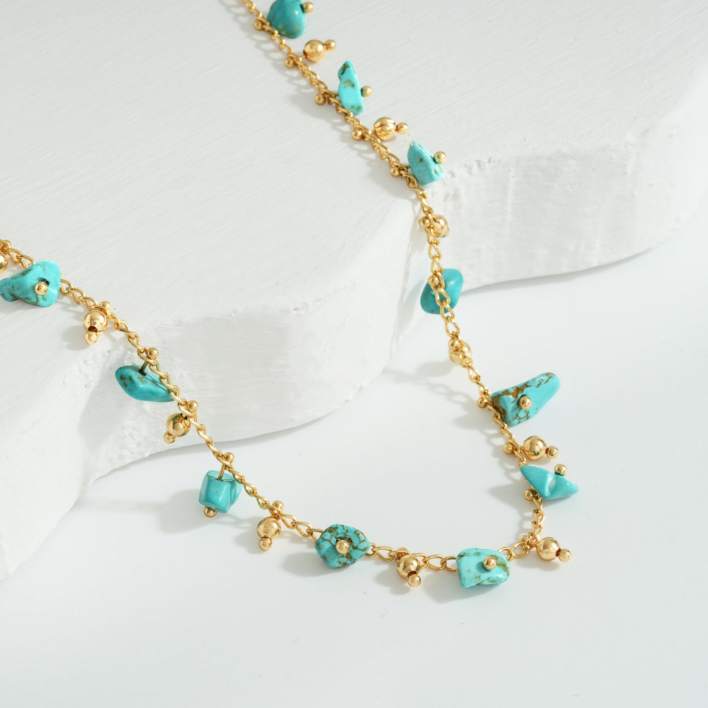 MTMY Beaded Necklaces for Women 14K Gold Plated Dainty Colorful Green/Rose Beaded Pearl Choker Necklace Delicate Boho Choker Necklace Jewelry Gift (beads turquoise)