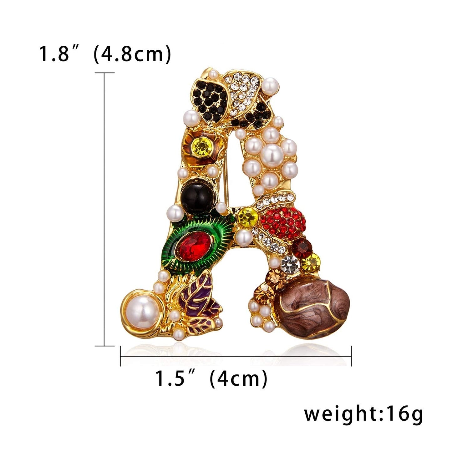 RINHOO Crystal Pearl Initial Brooch Gold Plated Enamel Colorful Letter Alphabet Breastpin Pin Jewelry for GIFTS (Letter -A)