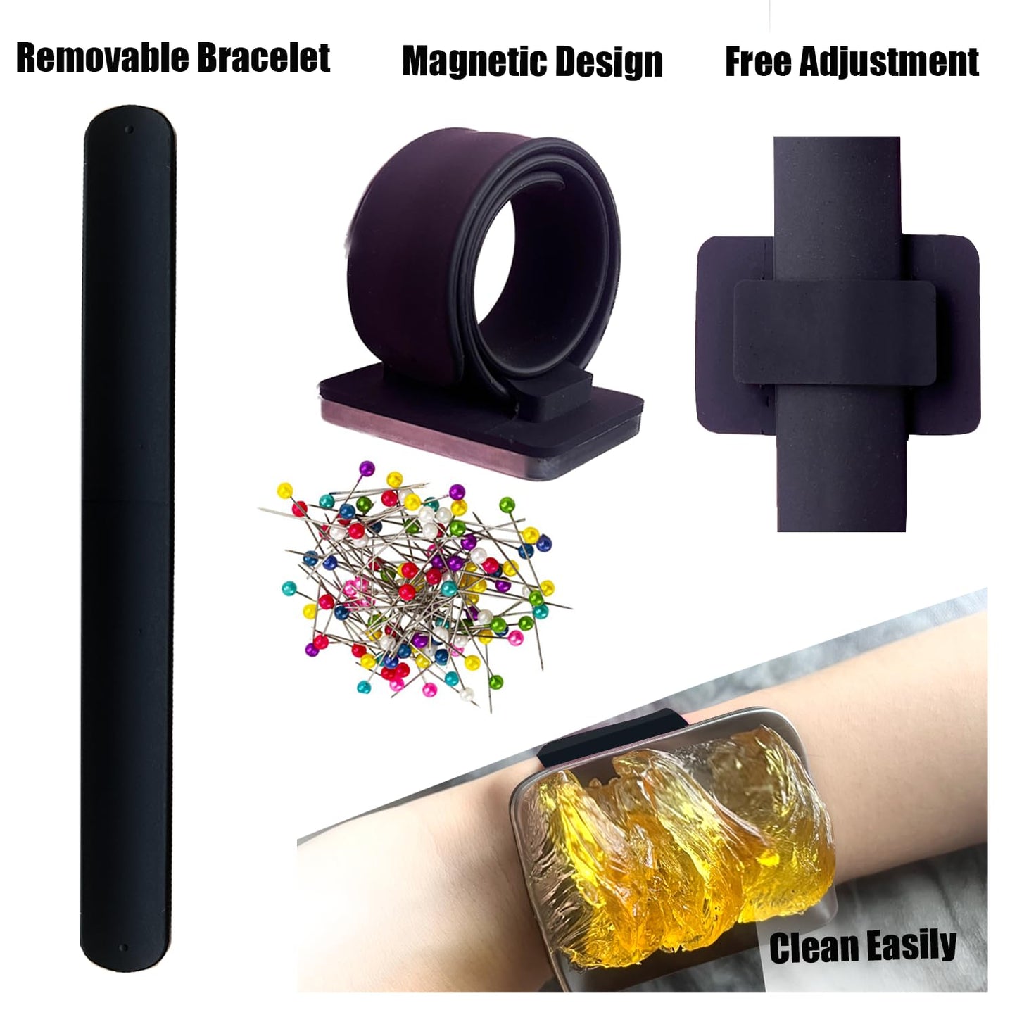 Magnetic Wristband for Hair Stylist Pin Wristband Wrist Pin Holder Braiders Wristband with 4 Pieces Hair Rat Tail Combs 6 Pieces Plastic Clip (Black)