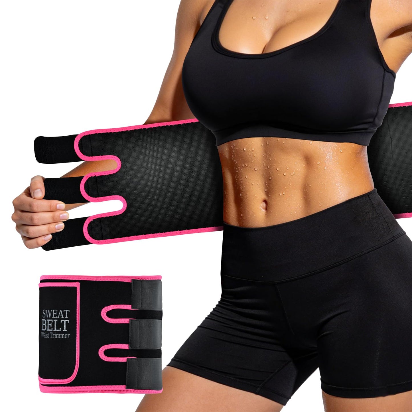 AMZBOSS Waist Trainer for Women Lower Belly Fat, Waist Sweat Band for Women, Belly Band Sweat Belt, Stomach Wrap with Pocket (Pink, X-Large)