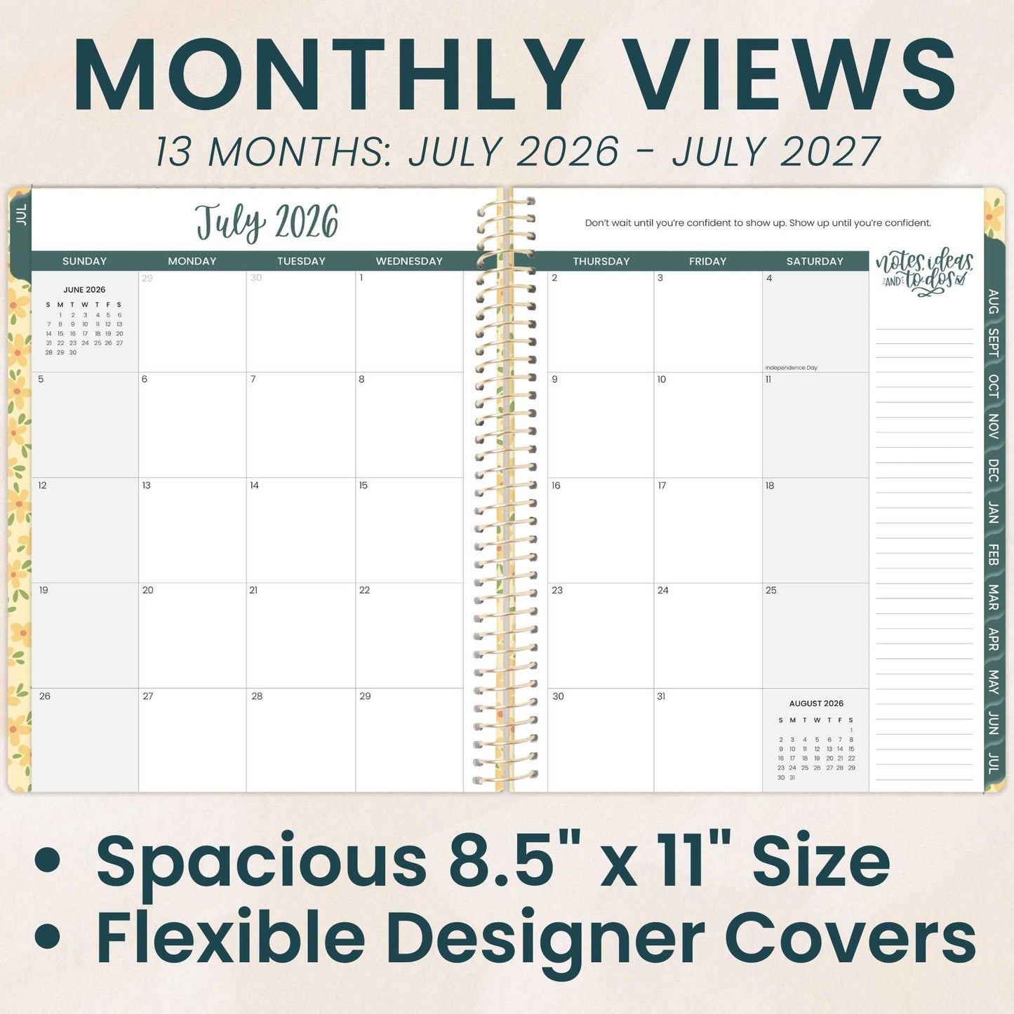 bloom daily planners 2026-2027 Planner (8.5” x 11") 13 Month Academic Year Organizer (July 2026 - July 2027) - Weekly & Monthly Agenda Book with Stickers & Tabs - Butter Yellow Daisies