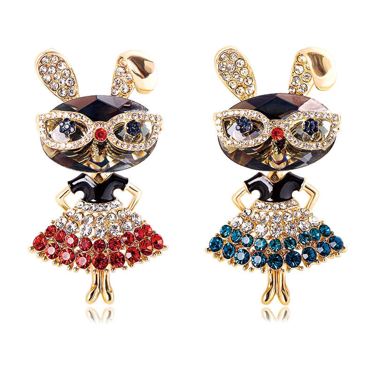 Yaximhozz 2pcs Rhinestone Brooch Pin for Women Gold Plated Crystal Bunny Animal Brooches Fashion Accessories Pins Lapel Boutonniere Ideas Wedding Christmas Birthday Jewelry Easter Gift (22 Babbit blue/Red)