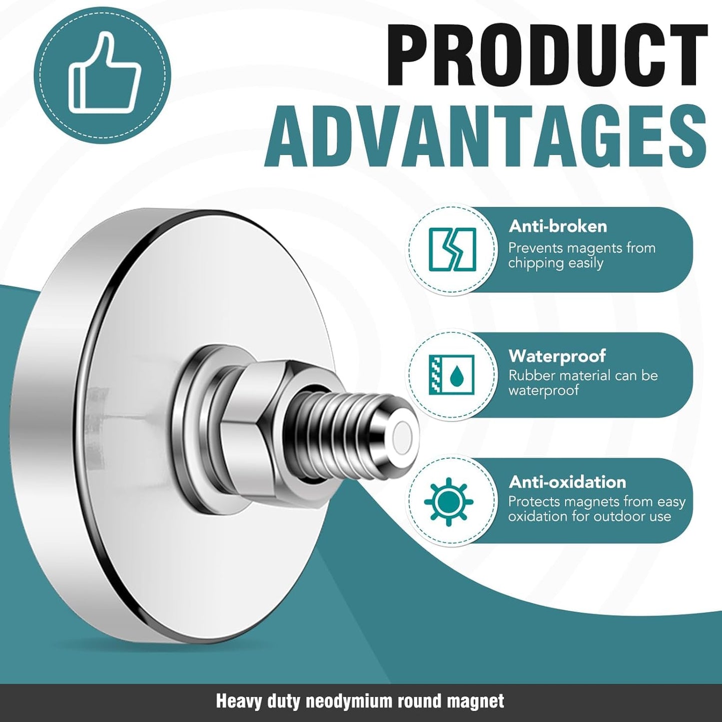 Super Strong Neodymium Round Magnet with M8 Male Thread Nuts Bolts 200 lb Corrosion-Resistant Mounting Magnet for Lighting Camera and Other Brackets Outdoor Tools 44mm D - 16 Packs