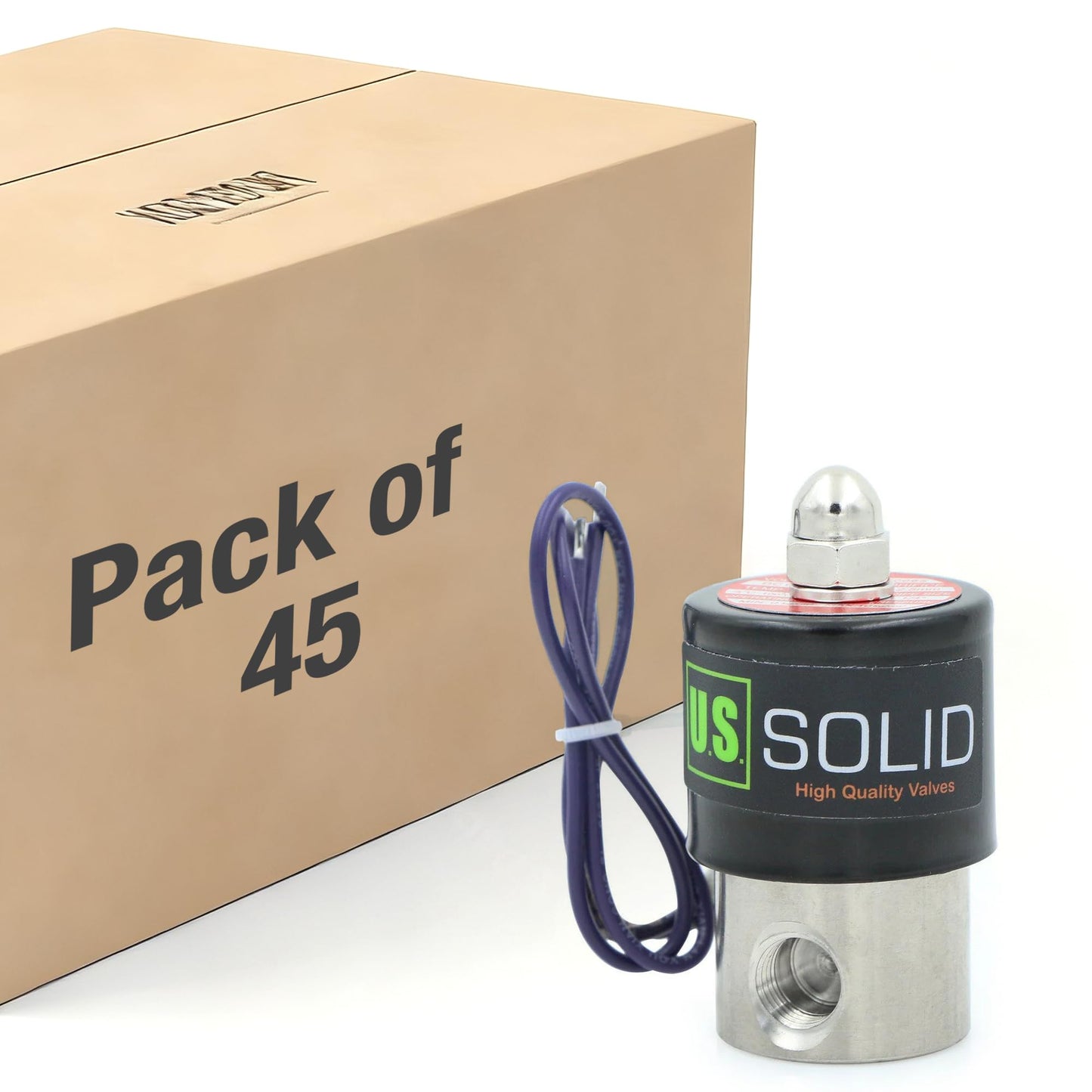 U.S. Solid 1/4" Stainless Steel Electric Solenoid Valve 12VDC Normally Closed VITON(45-PACK)
