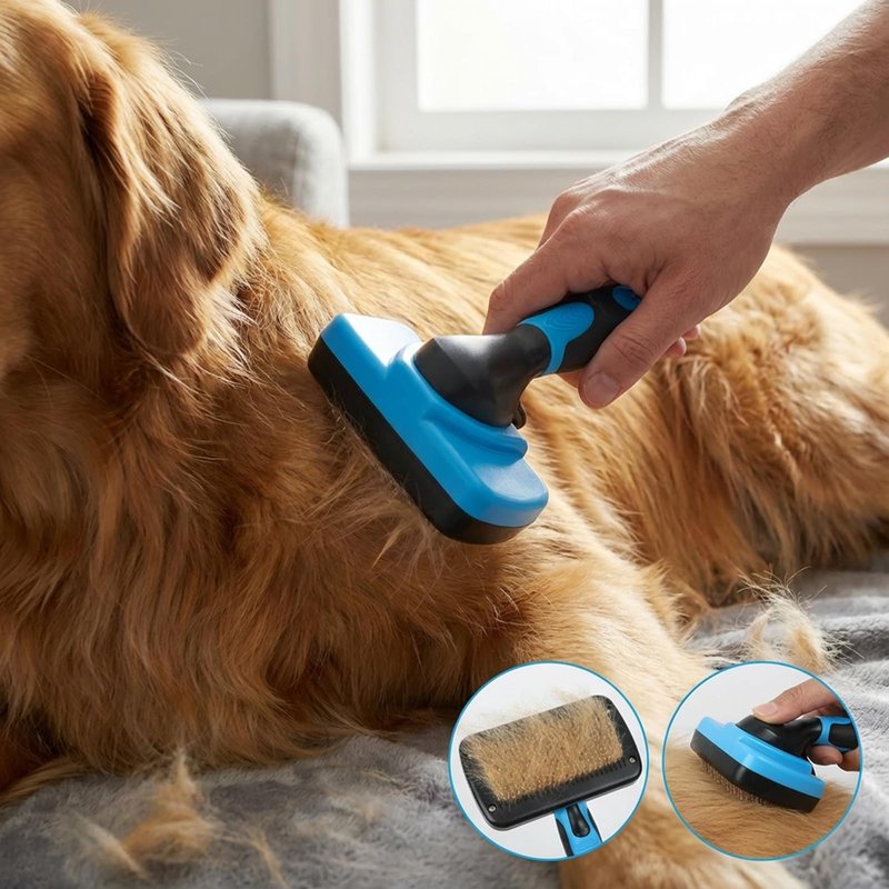PETIMP STORE 4PCS Self Cleaning Slicker Brush, Pet Grooming Rake, Bath Brush & Massage Brush for Short/Long Haired Dogs, Cats & Horses, Pet Grooming Deshedding Tools - Pet Supplies (Green Black)