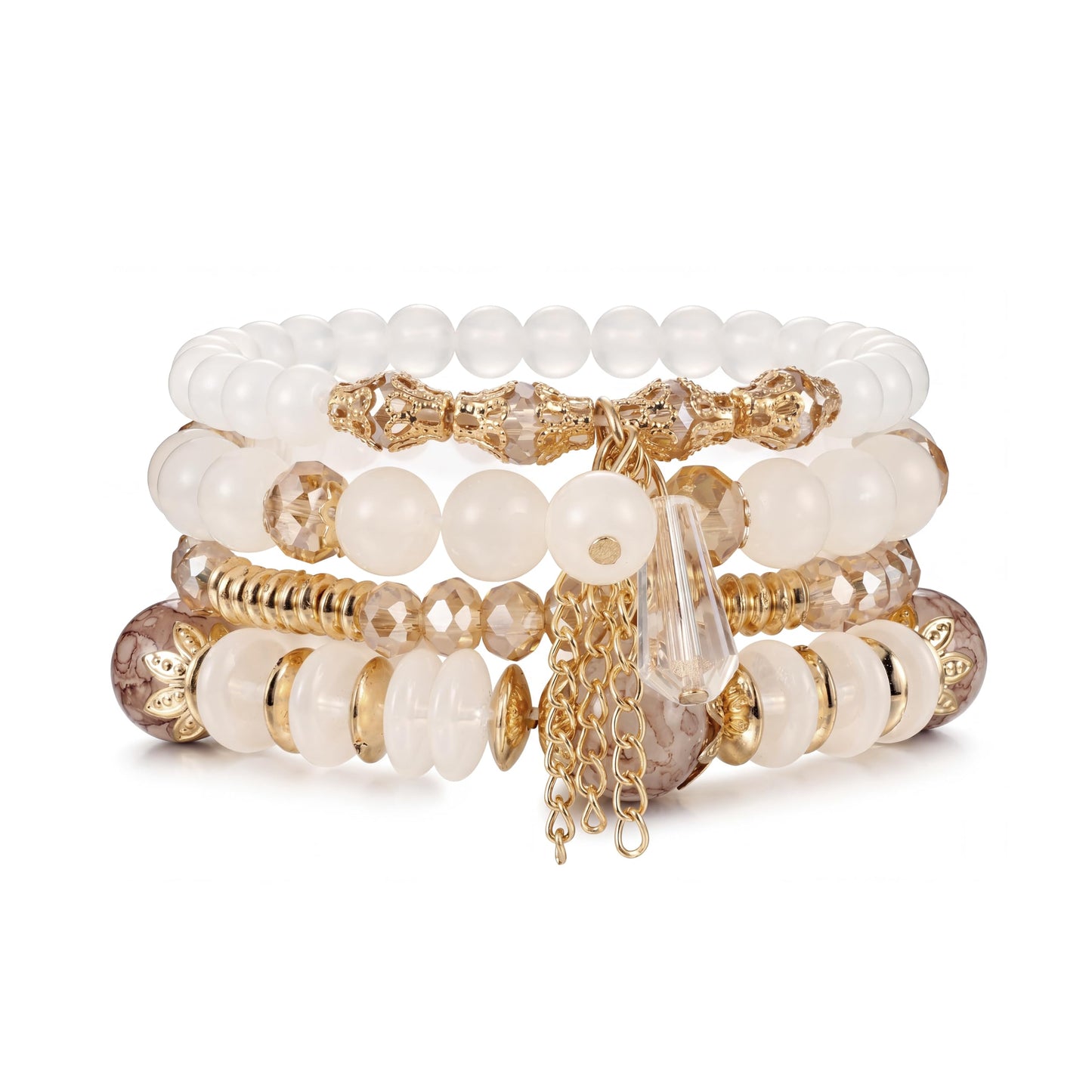 Tungary 4Pcs Beaded Bracelets for Women Bohemian Bracelet Stacks Handmade Natural Stone Stretch Bracelets Multi-Color Daily Wear Accessories Summer Beach Boho Jewelry Gift White Bracelet Set