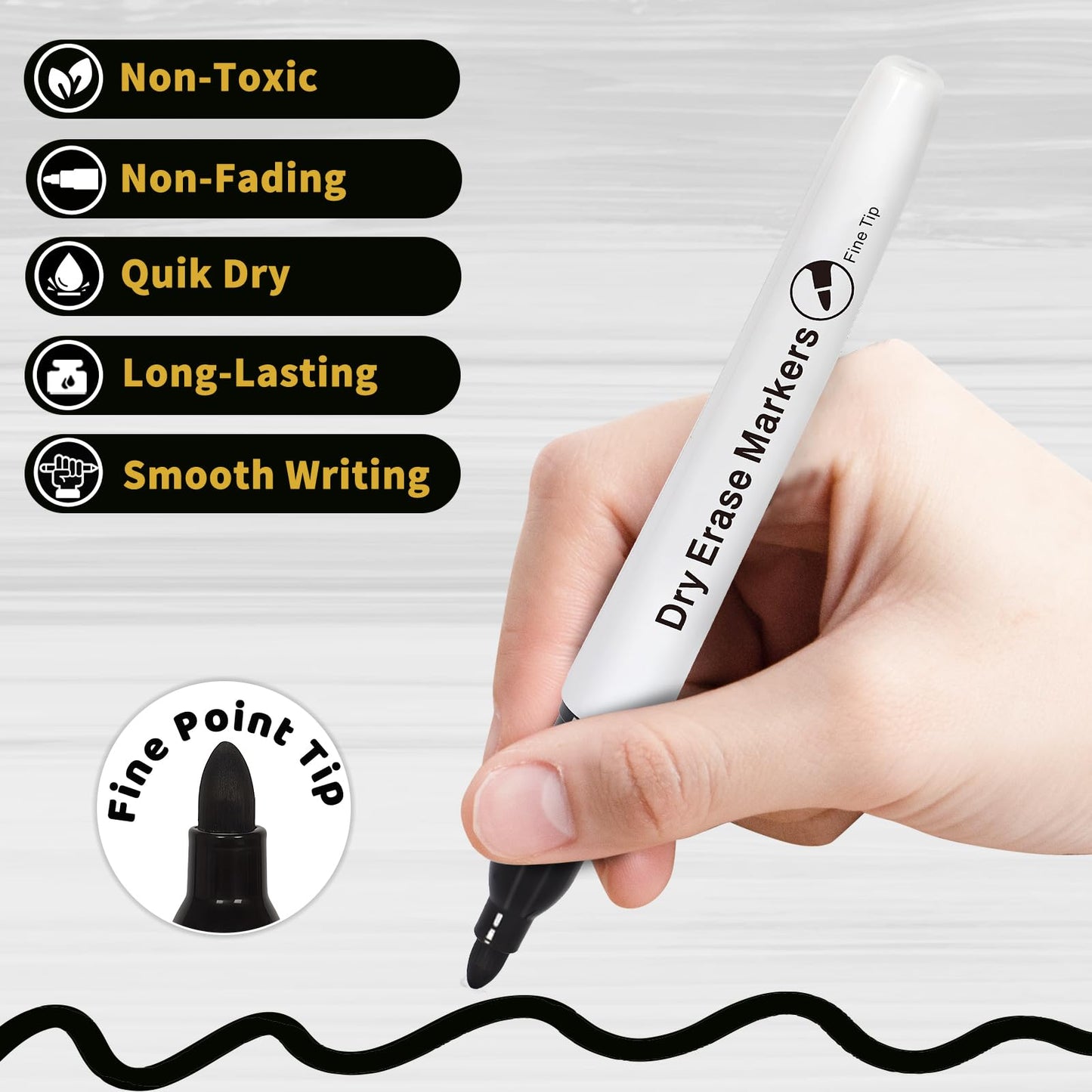 V-Opitos 144 Pack Fine Tip Dry Erase Markers - Bulk Whiteboard Erasable Black Markers, Ideal for School Classroom Office Supplies, Non-Toxic & Easy Clean for White board