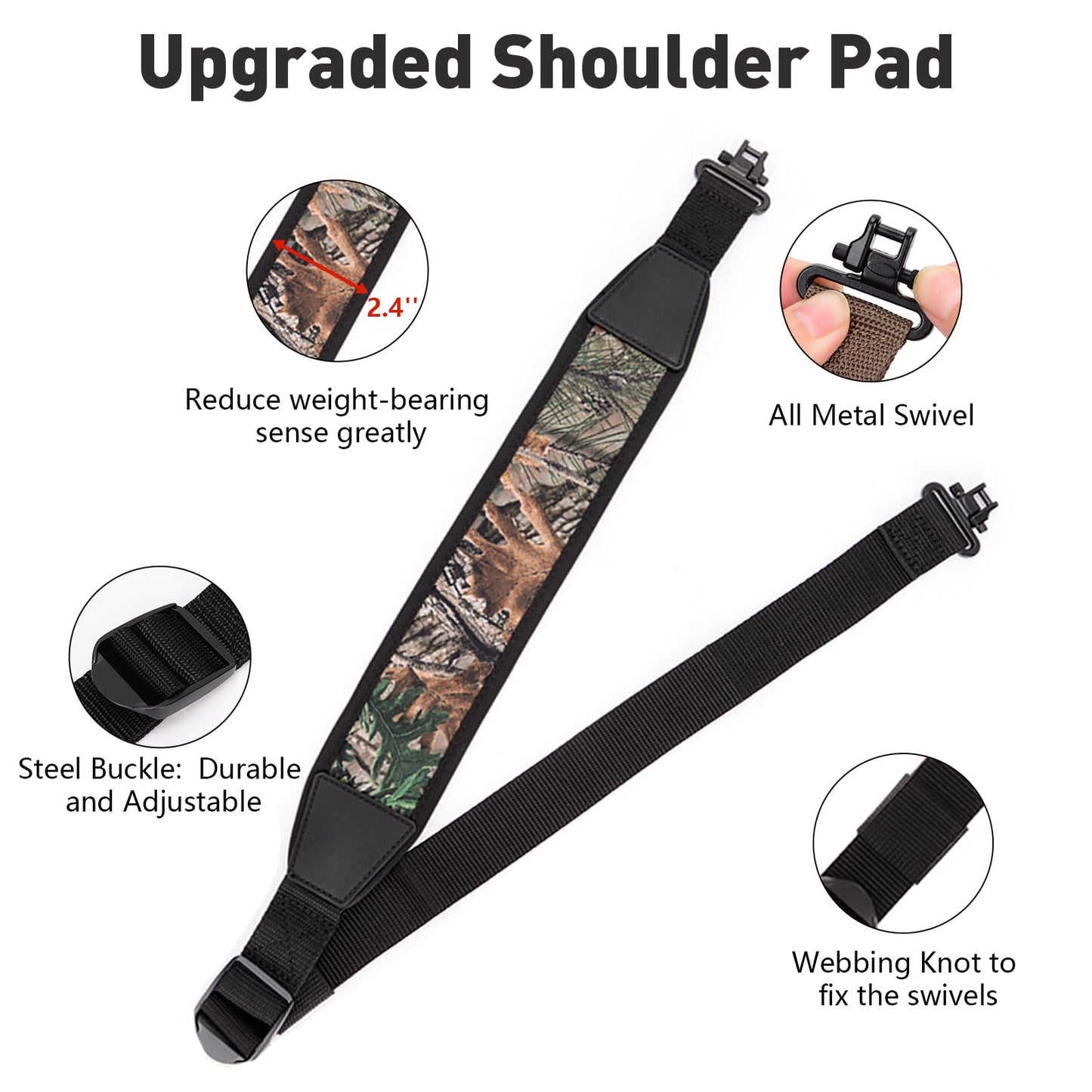 BOOSTEADY Two Point Gun Sling with Swivels,Durable Shoulder Padded Strap,Length Adjuster