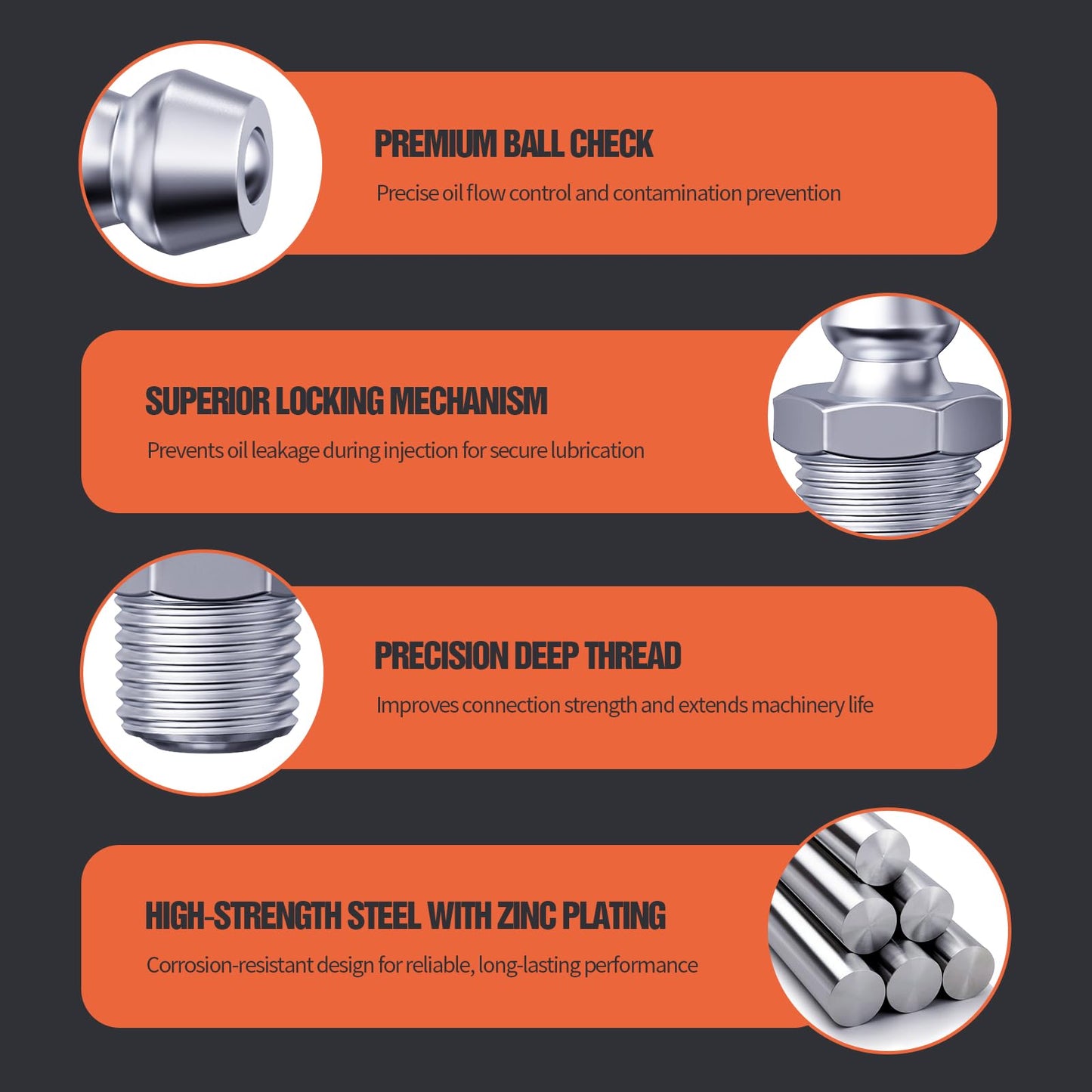 TRILINK Zerk Grease Fittings Assortment Kit – 160pcs M6, M8, M10 Metric Grease Nipples with Straight, 45 & 90-Degree Angles, Includes Wrench – Ideal for Automotive, Agricultural & Industrial Machinery