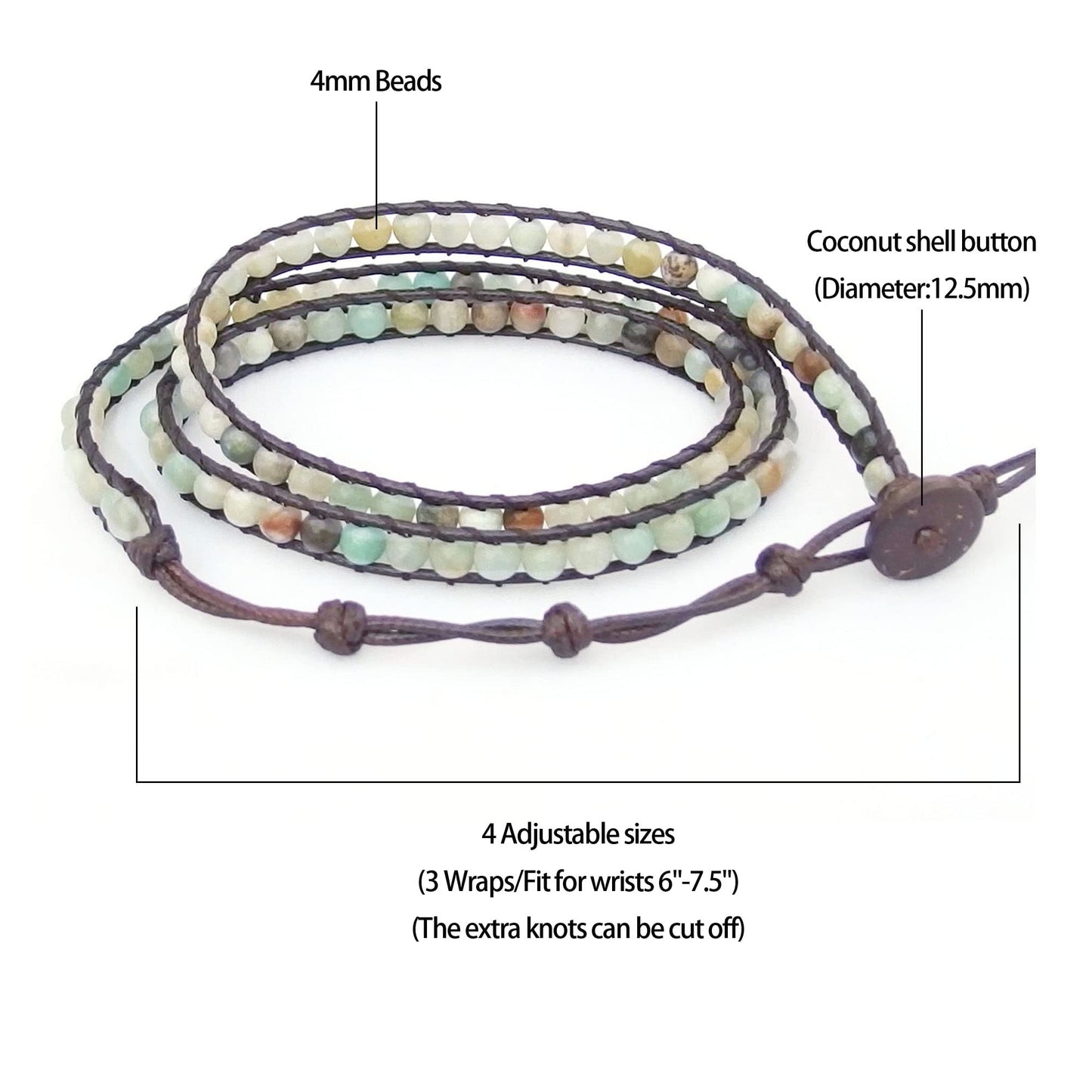 Ayriwoyi Boho Bracelets For Women Amazonite Bracelet Wrap Bracelet for Women Natural Stone Beaded Bracelet Leather Wrap Bracelets Bohemia Adjustable