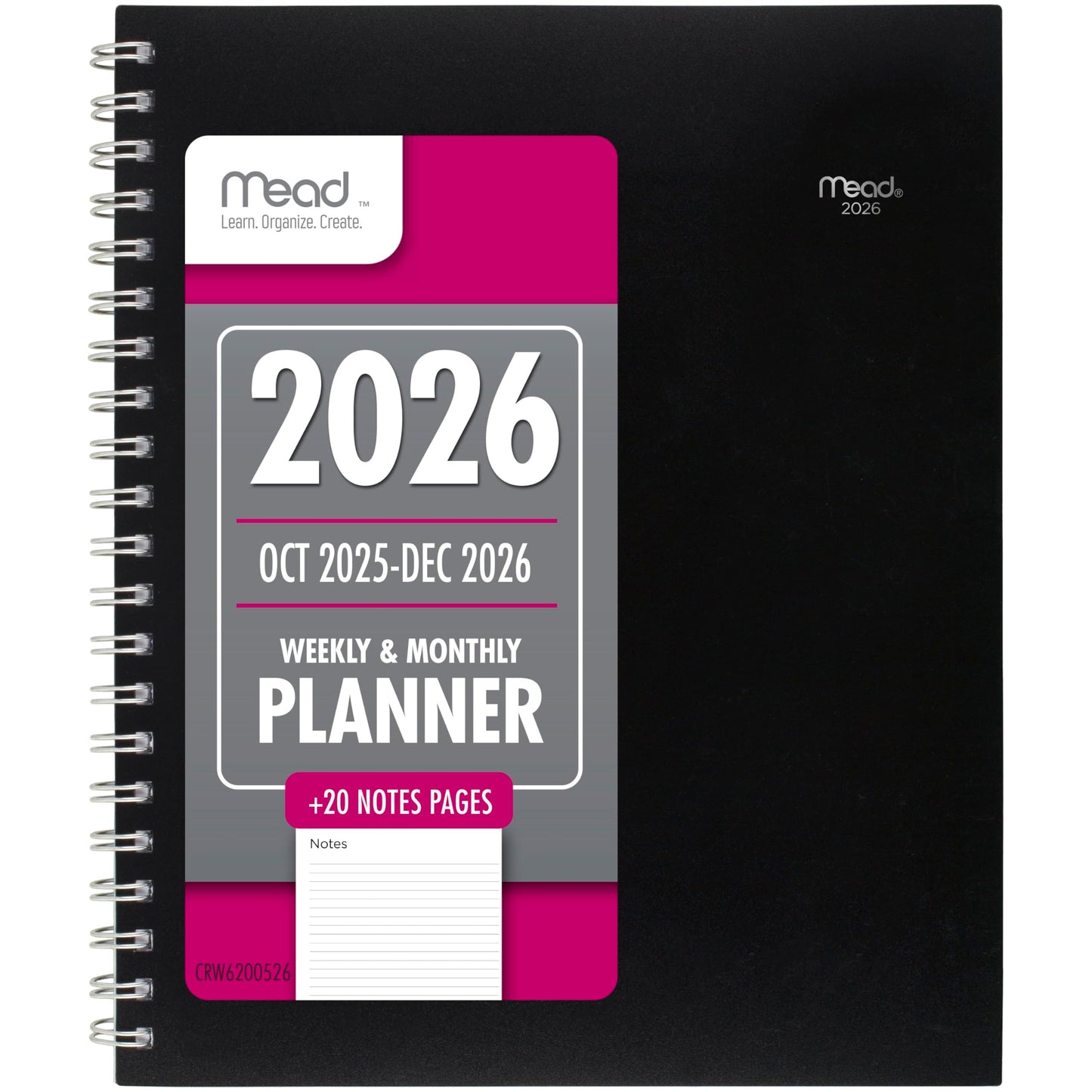 Mead 2026 Planner, Weekly & Monthly, 15-Month, 8-1/2" x 11", Large, Basic, Black (CRW6200526)