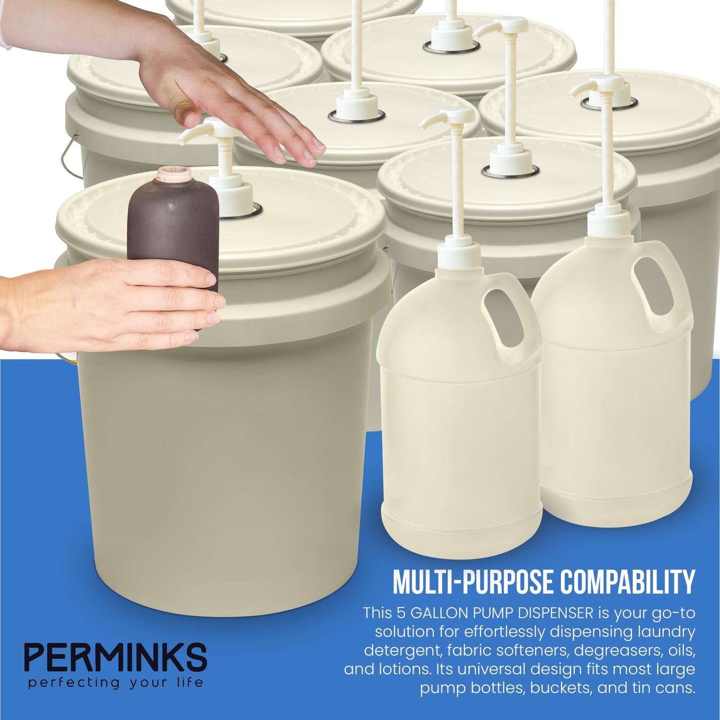 5 Gallon Pump Dispenser - Pump for 5 Gallon Bucket, Jug, Bottle, Large Container - Great for Shampoo & Conditioner, Laundry Detergent, Snow Cone Syrup, Bleach Liquid, Oil & More (Pack of 3)