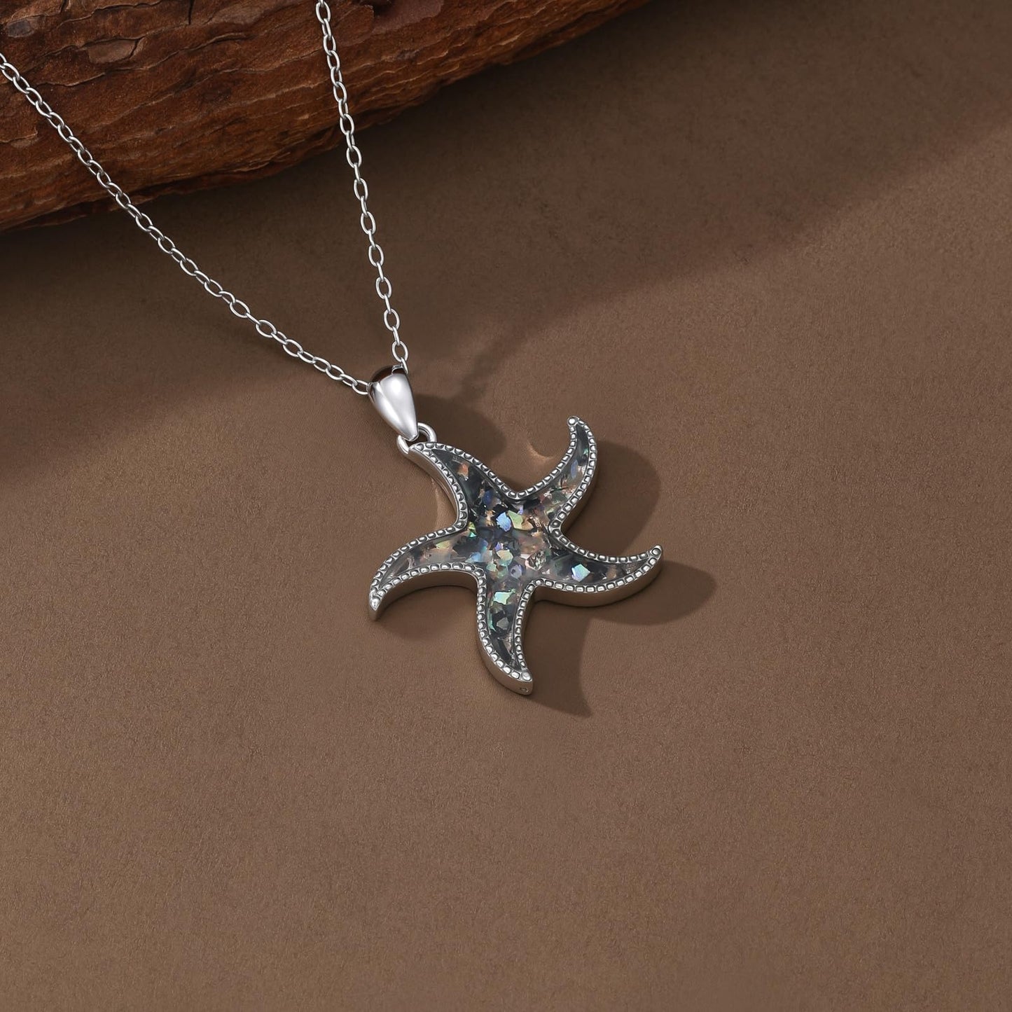 SELKAT 925 Sterling Silver Starfish Pendant Necklace for Women-Inlaid Abalone Shell Fragments, Beach Party Jewelry Gift for Daughter Mom Wife (Style 1)
