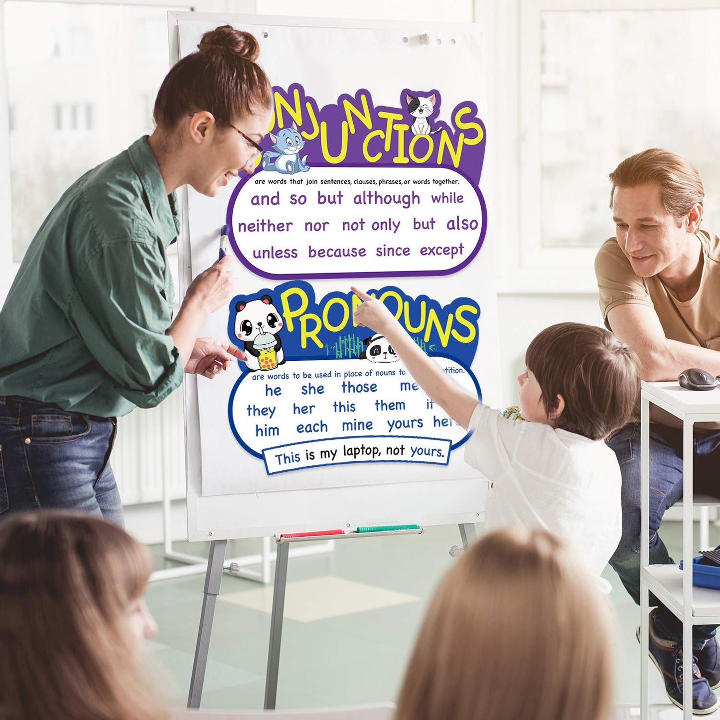 Outus 10 Pcs Parts of Speech Poster for Classroom Teachers (Bright, Animal)