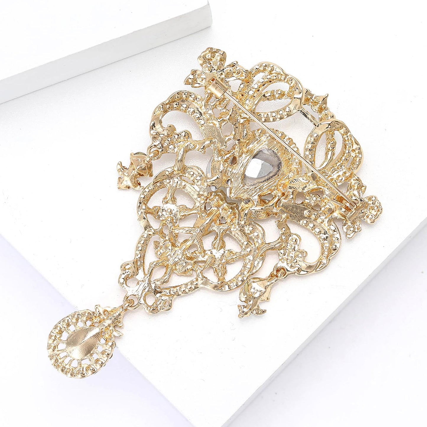 YOQUCOL Retro Red Austrian Crystal Big Brooch Pin for Women Large Flower Shape Brooches Lapel Pins for Sweater,Coat Dress Accessories