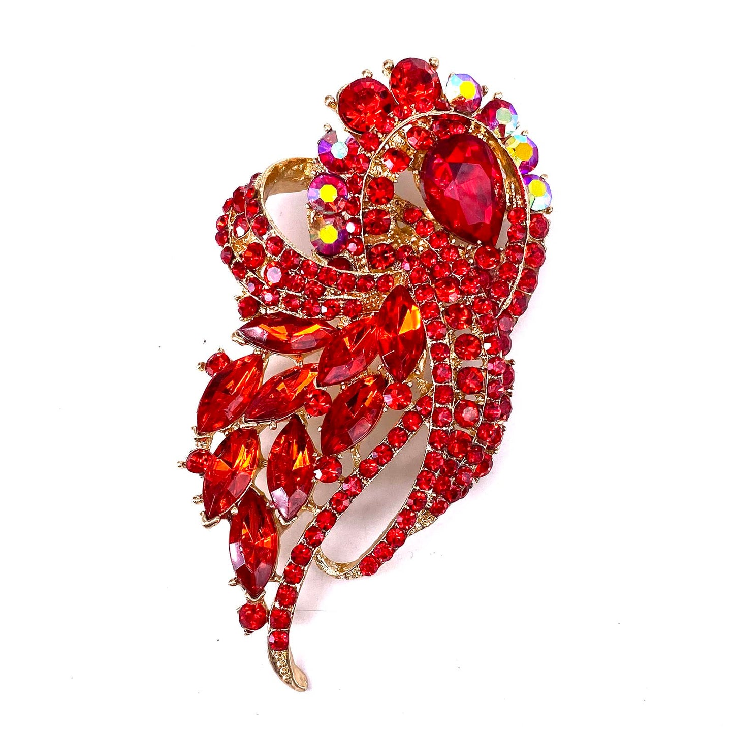 LAXPICOL Women's Vintage Red Austrian Crystal Elegant Flower Bouquet Wing Brooch Gold Tone