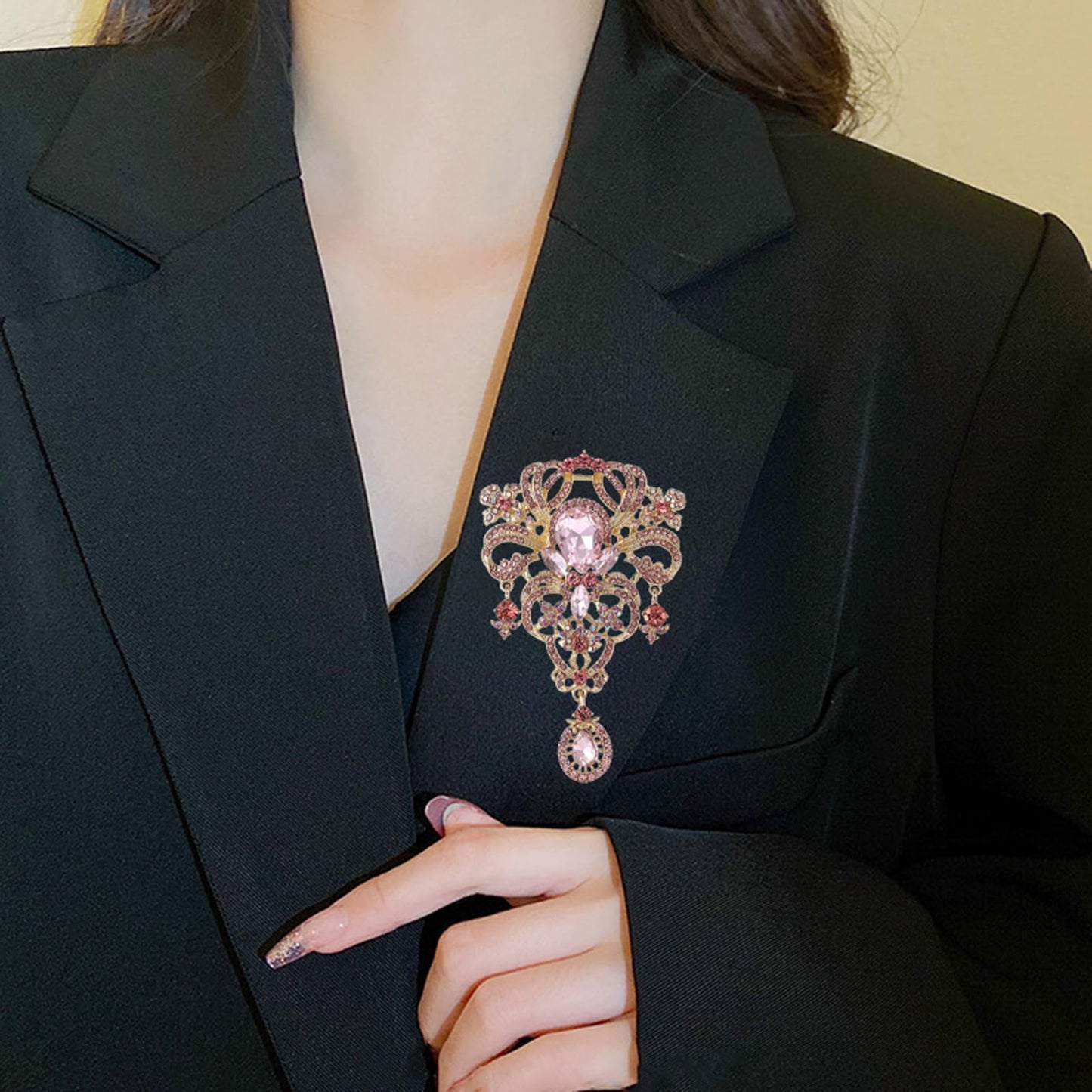 YOQUCOL Retro Pink Austrian Crystal Big Brooch Pin for Women Large Flower Shape Brooches Lapel Pins for Sweater,Coat Dress Accessories