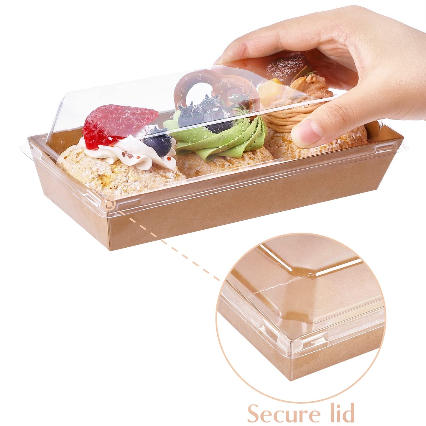 Ocmoiy Charcuterie Boxes with Clear Lids, 50 Pack Kraft Bakery Boxes, Cookie Boxes, Small Treat Boxes for Pastry, Sandwich, Cupcakes, Strawberries, Dessert To Go Containers