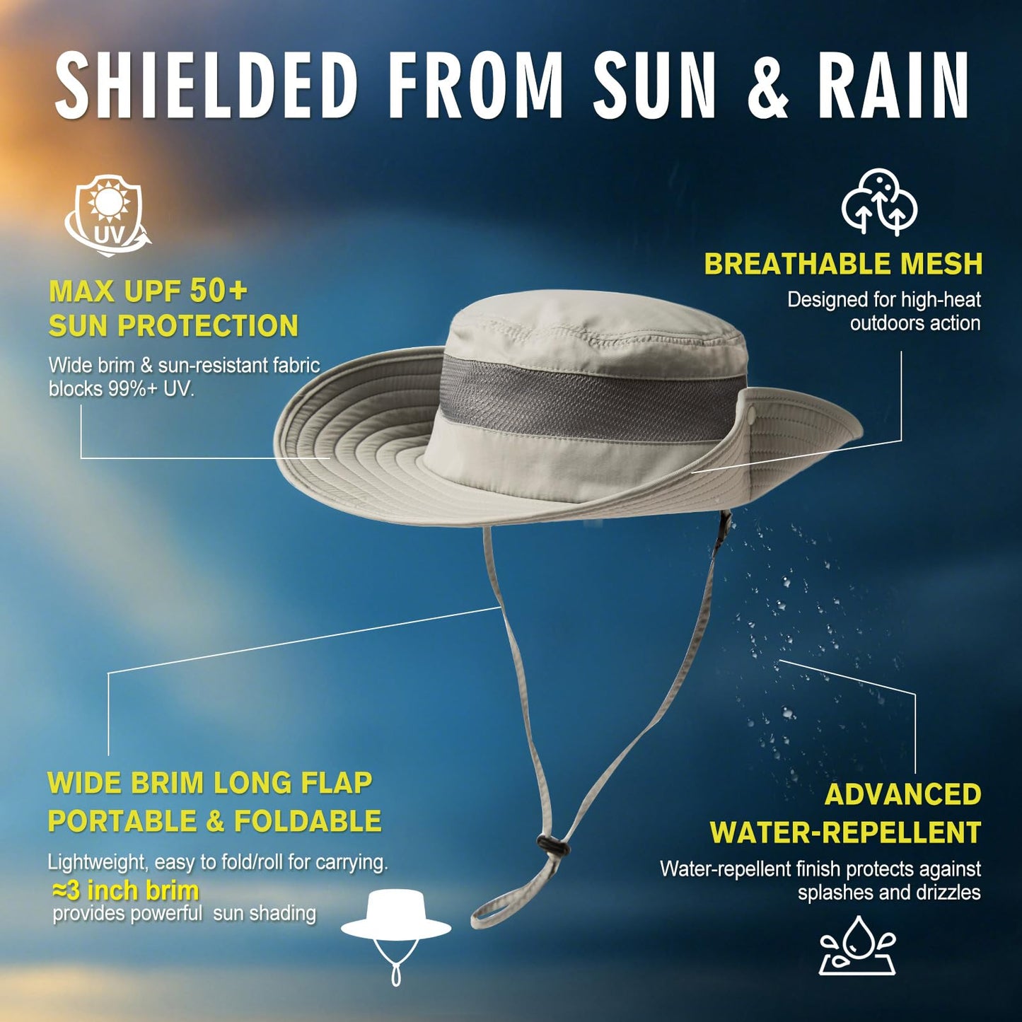 Summer Mesh Bucket Sun Hats for Men Big Head Wide Brim Boonie Safari Waterproof Beach UPF50+ Fishing Hiking Army Green Large X-Large L XL