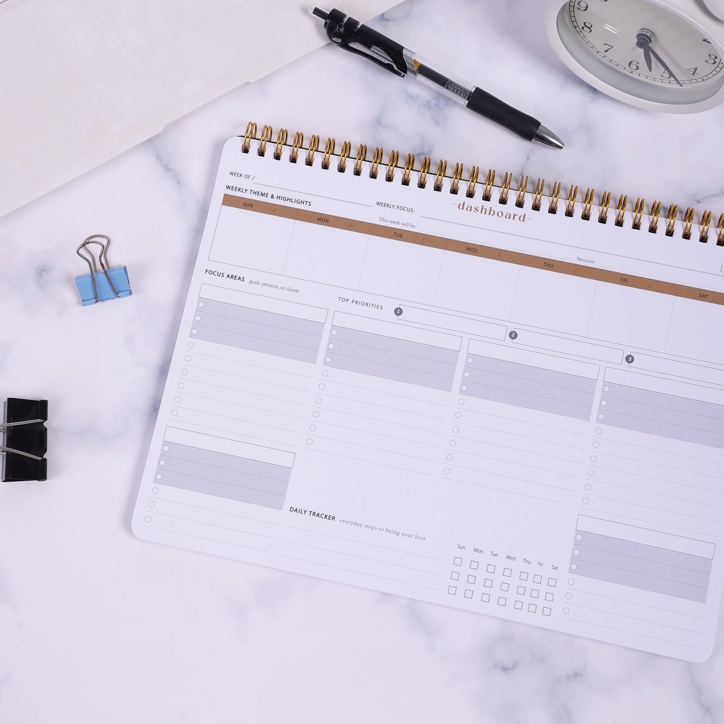 ZERONE CENTRE Productivity Weekly Planner - 54 Sheets Dashboard Spiral Deskpad Has 6 Focus Areas to List Tasks for Goals, Projects, Clients, Academic, or Shopping-Organize Your Daily Work Efficiently