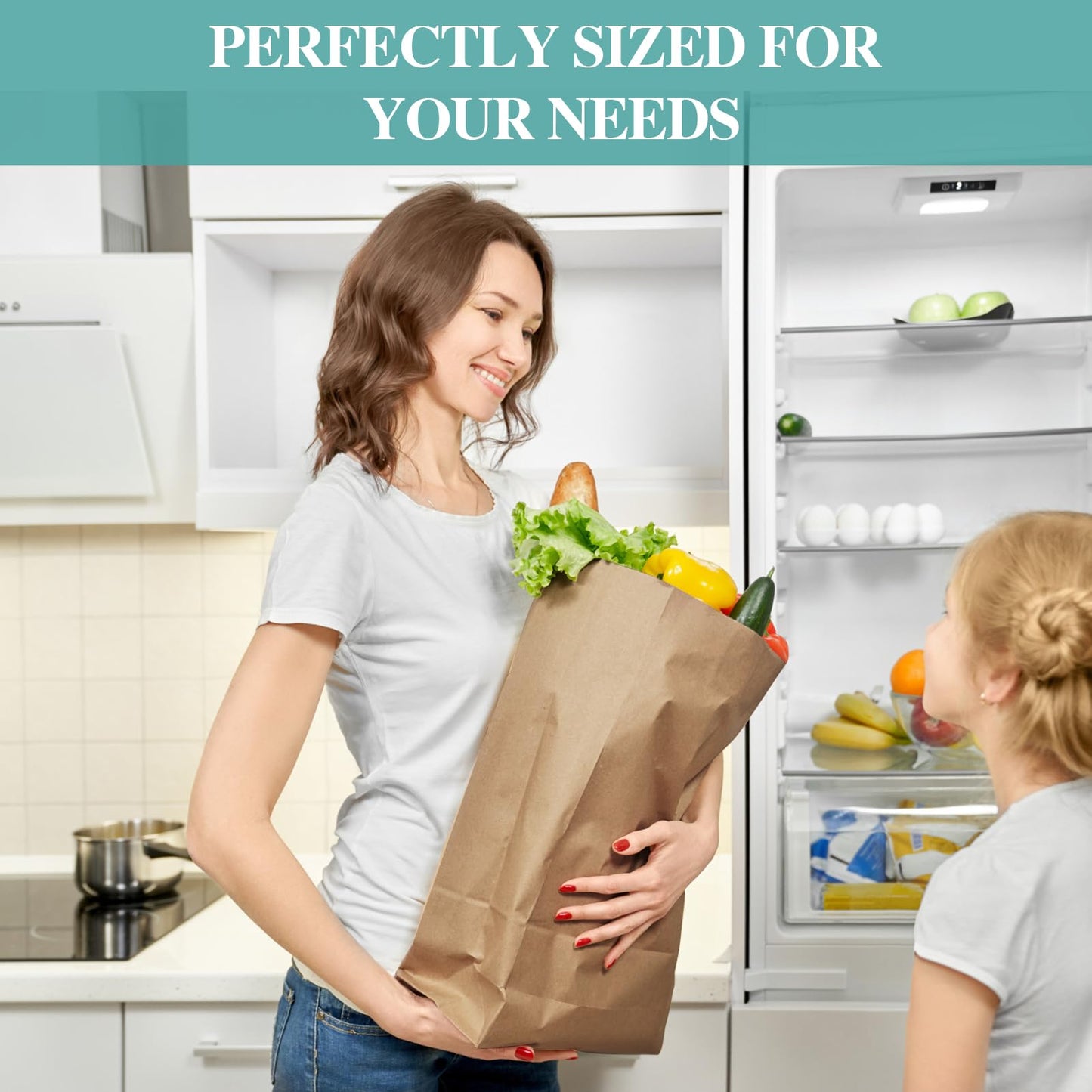 MUCHII 100 Count 57 LB Paper Grocery Bags, Large Brown Kraft Paper Bags for Storage, Shopping