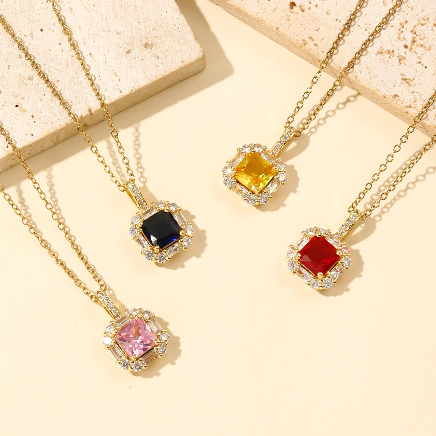 crataly Red Square Garnet Necklace for Women-Gold Plated January Birthstone Necklace For Valentines Day Mother's Day Christmas Birthday Gifts