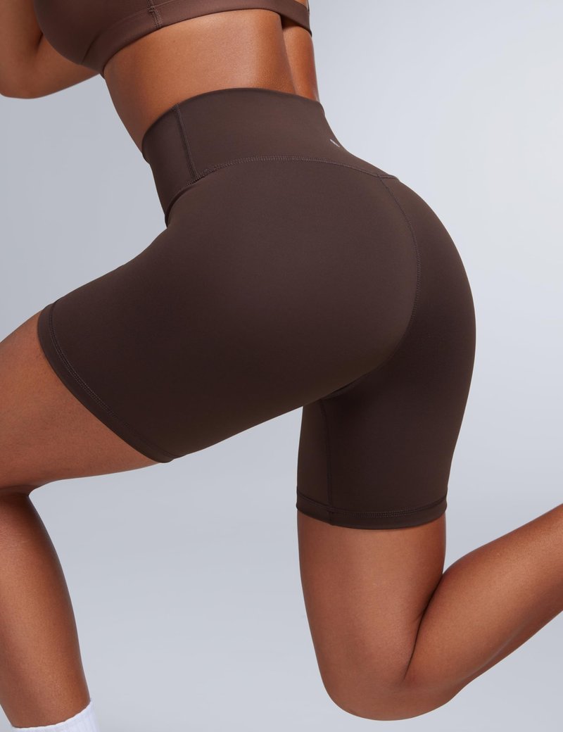CRZ YOGA Butterbreeze Athletic Biker Shorts 6'' - High Waisted Workout Gym Volleyball Running Yoga Tummy Control Womens Hot Fudge Brown Medium