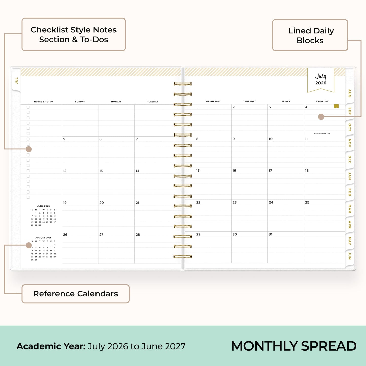 Blue Sky Day Designer 2026-2027 Daily and Monthly Academic Year Planner Calendar, July 2026 - June 2027, 8" x 10", Flexible Cover, Laminated Tabs, Storage Pocket, Includes Stickers, Annabel