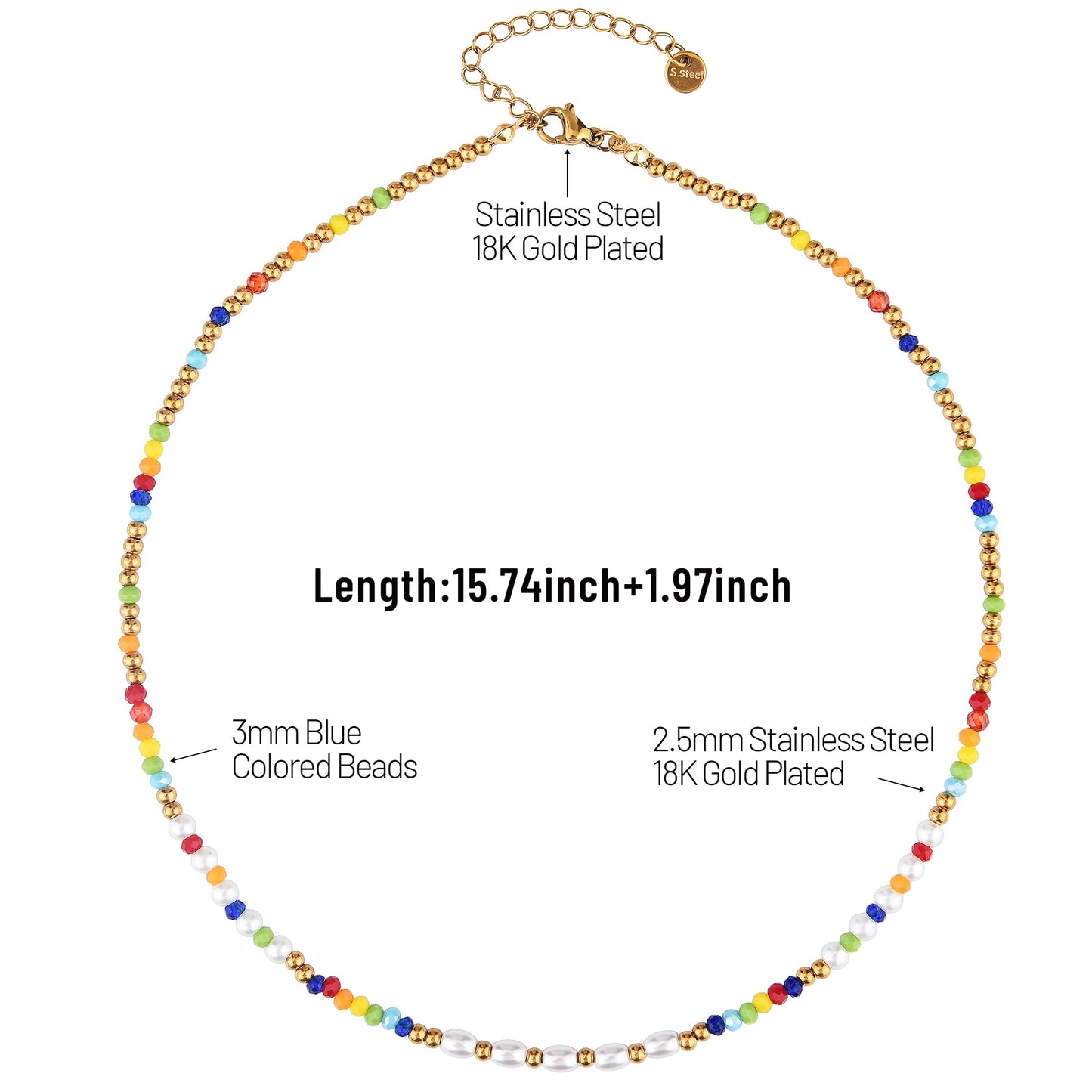 Vutapiro Colorful Beaded Beach Jewelry Summer Ladies Necklace Rainbow Inspired Boho Style (Colorful)