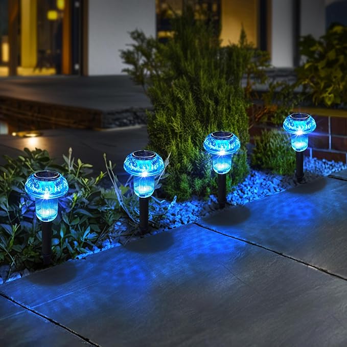 Easter Solar Pathway Lights Outdoor Decorative 4 Pack, Blue LED Mushroom Solar Lights Outdoor Waterproof Solar Powered Decor for Yard Driveway Patio, Valentines Day Halloween Christmas Garden Decor