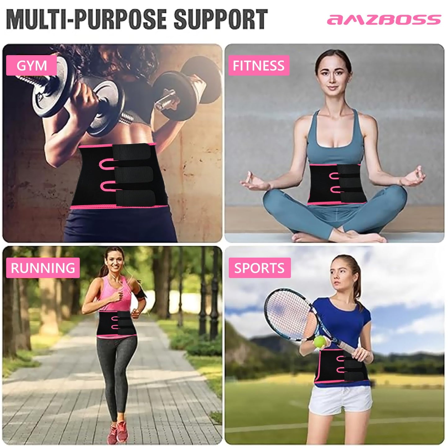 AMZBOSS Waist Trainer for Women Lower Belly Fat, Waist Sweat Band for Women, Belly Band Sweat Belt, Stomach Wrap with Pocket (Pink, X-Large)