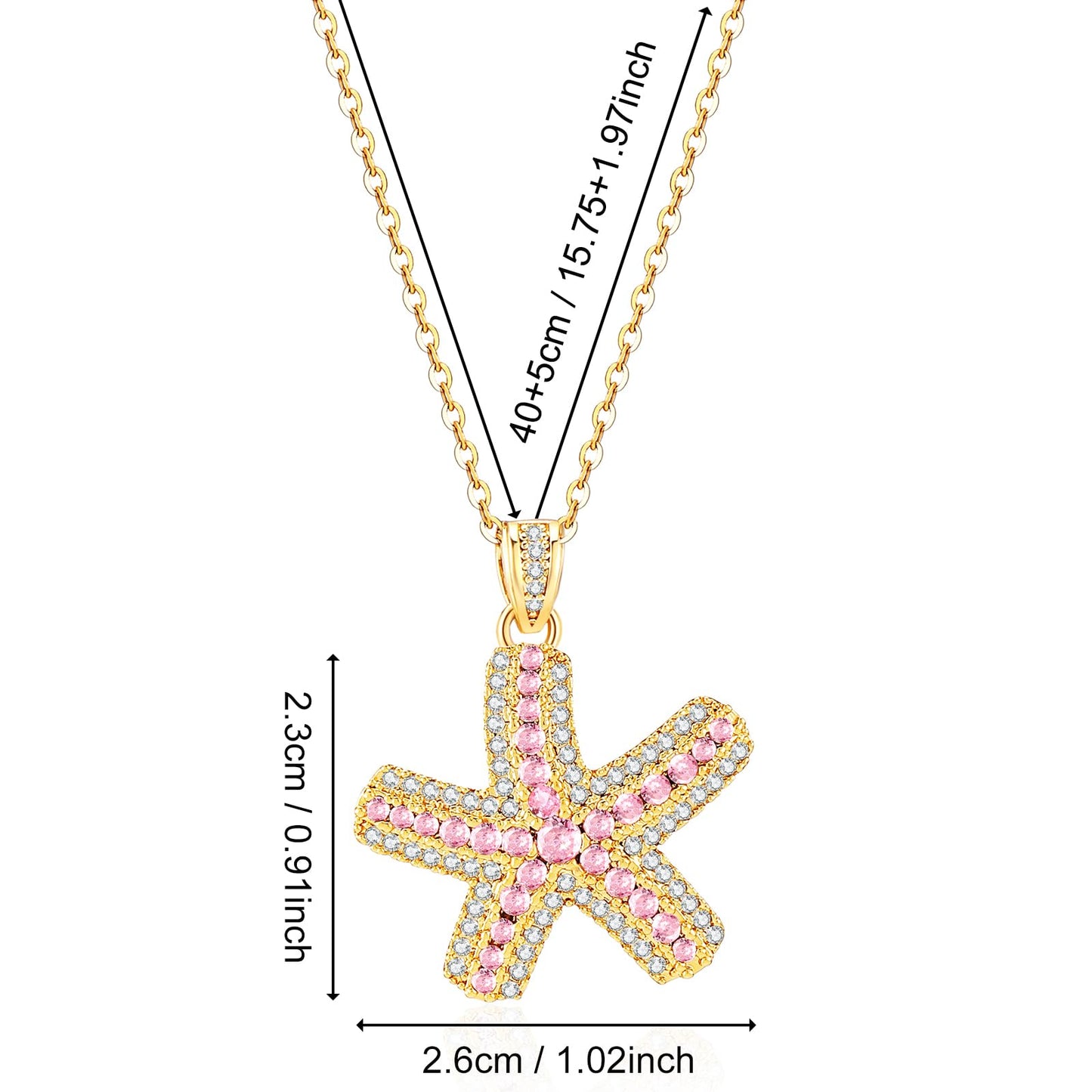 crataly Rose Quartz And CZ Starfish Necklace For Women-Gold Plated October Birthstone Necklace For Valentine's Day Mother's Day Christams Birthday Gifts