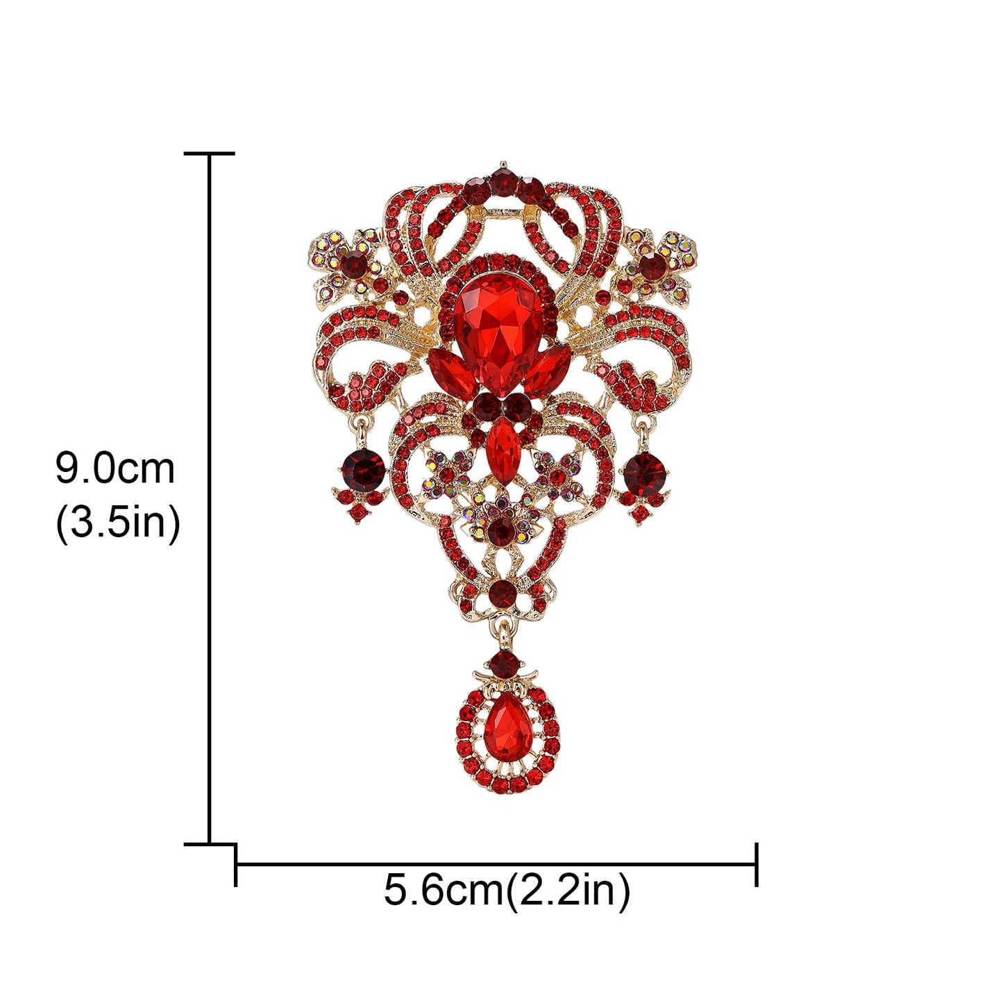 YOQUCOL Retro Red Austrian Crystal Big Brooch Pin for Women Large Flower Shape Brooches Lapel Pins for Sweater,Coat Dress Accessories