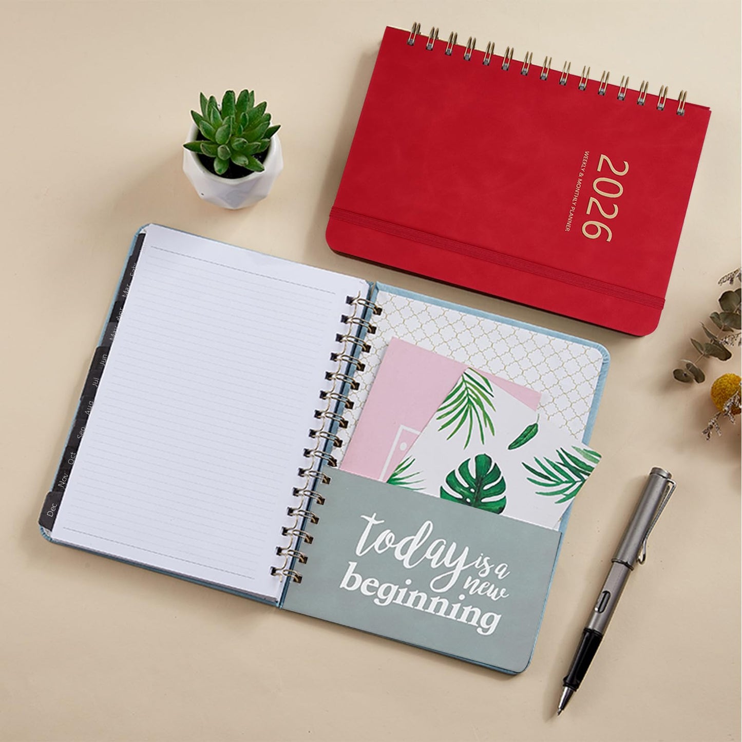 2026 Planner - Weekly and Monthly Planner 2026, Jan 2026 - Dec 2026, 6.4" x 8.5", Daily Planner Calendar Planner with Monthly Tabs, Elastic Closure, Pocket, Notes, Faux Leather Cover Yearly Agenda(Red)