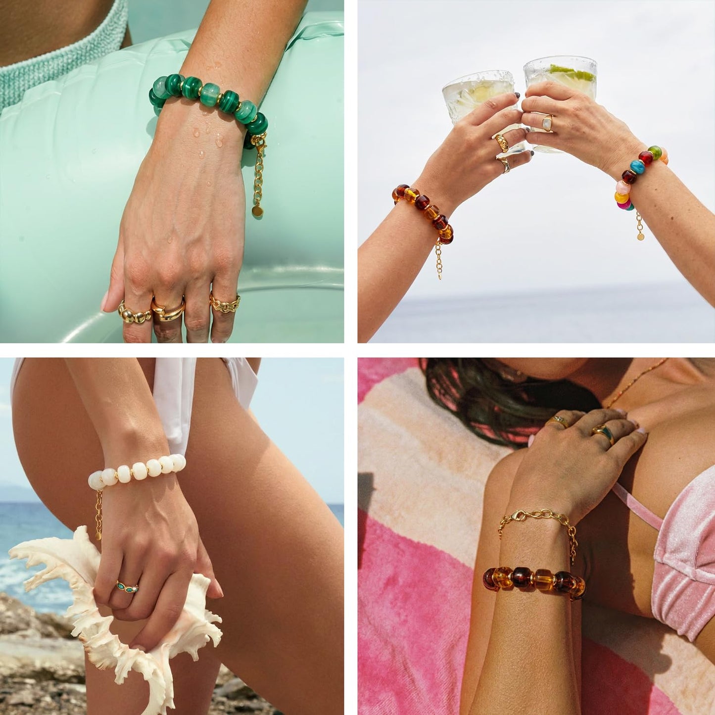 TENTMENTISE Beaded Bracelets for Women, Colorful Beaded Bracelets for Women Trendy, Chunky Gold Plated Bracelets, Womens Summer Beach Boho Jewelry Gifts for Vacation Holiday