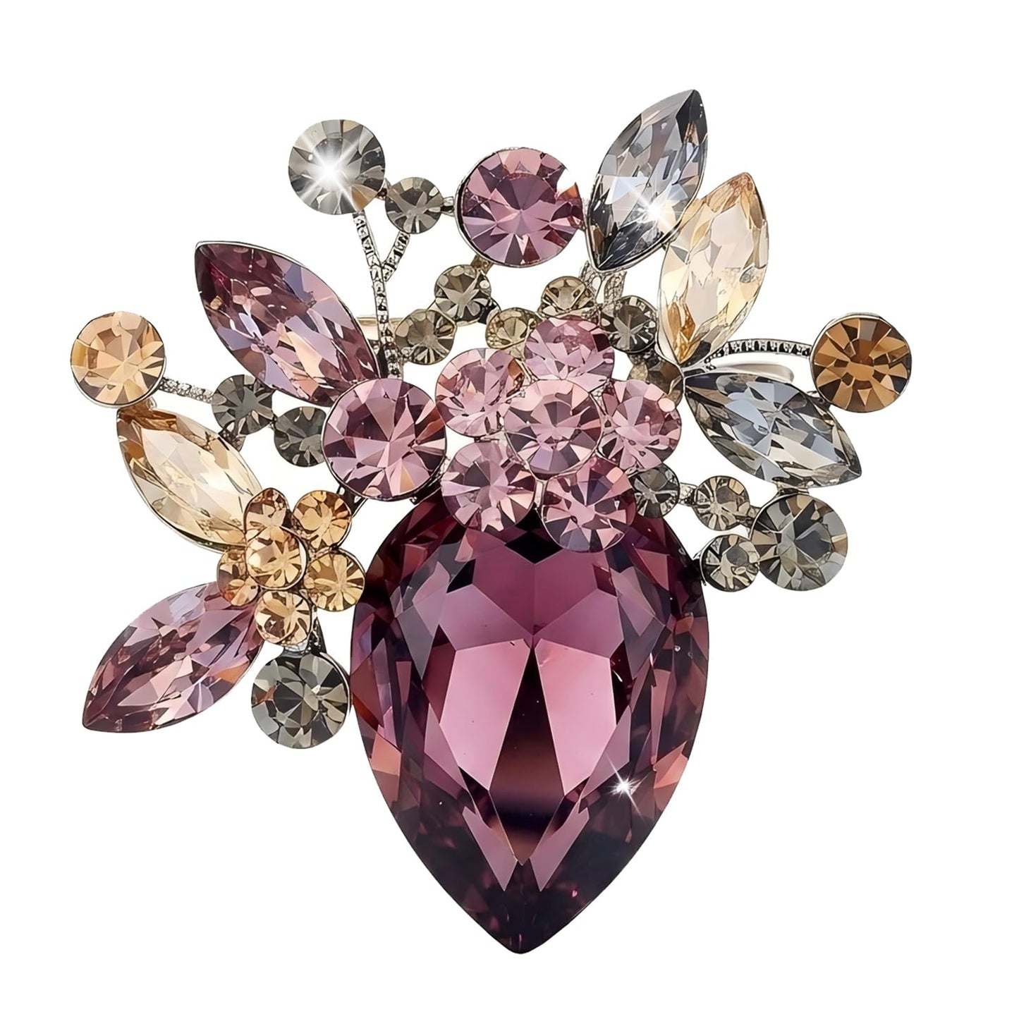 Purple Floral Brooches and Pins for Women Rhinestone Crystal Flower Brooch Pin Jewelry Accessories for Weddings Galas Formal Events