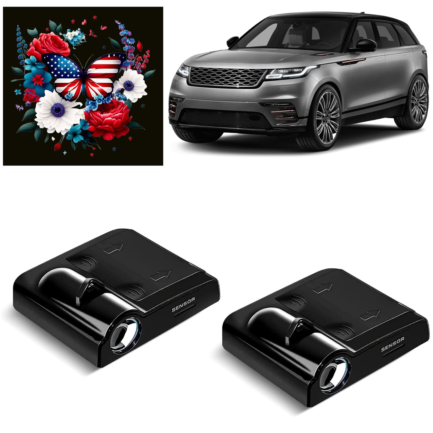 2PCS American Flag Butterfly Car Door Lights Projector, Universal Car Door LED Projector Lights Fit for All Car Models