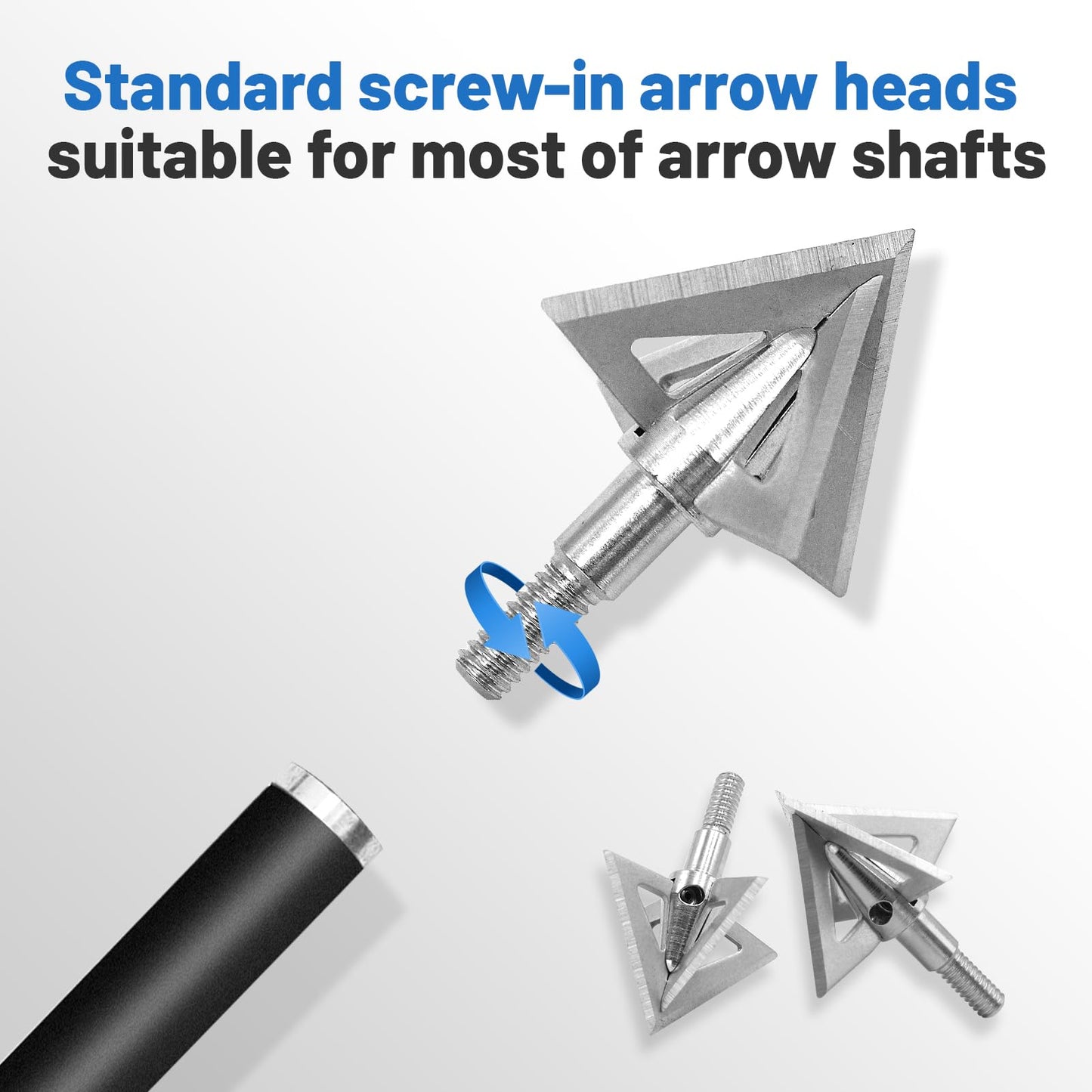 RUOERSISI 6/12 Pcs 100 Grain Stainless Steel Arrowhead Fixed Blade Hunting Broadheads Screw in Arrowheads Traditional Archery Arrow Tips for Compound, Recurve Bow & Crossbow (6pcs)