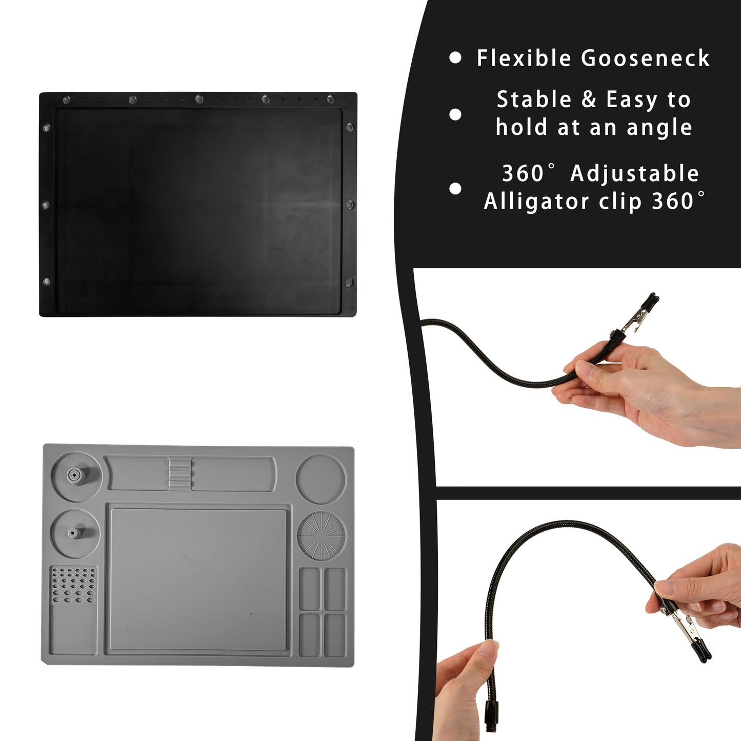 2-in-1 Helping Hands Soldering Kit, Helping Hands Soldering Station with Silicone Soldering Mat, 6 Flexible Metal Arms Third Hand Soldering Tool for Electronic Repair Soldering Assembly Jewelry Crafts